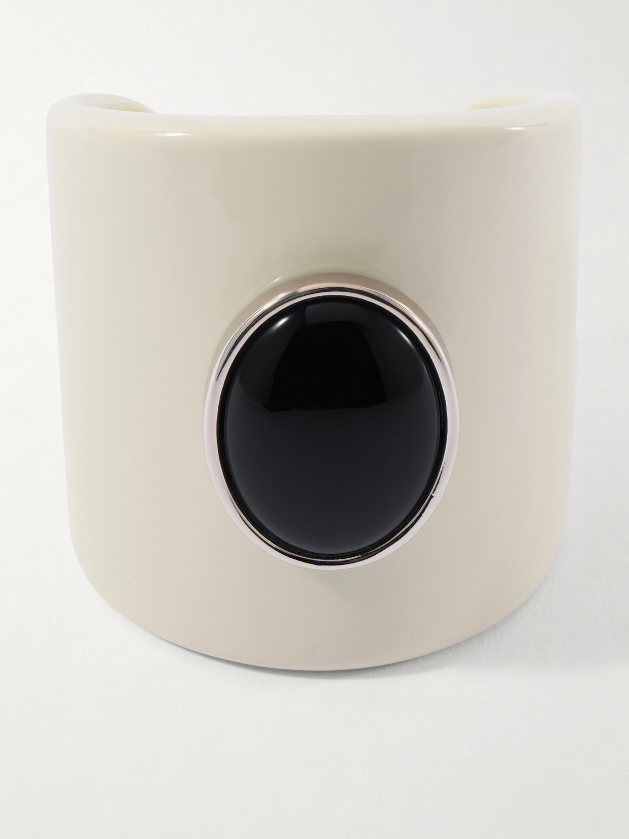 Julietta Nera Rhodium-pleated, Resin And Onyx Cuff In Gray