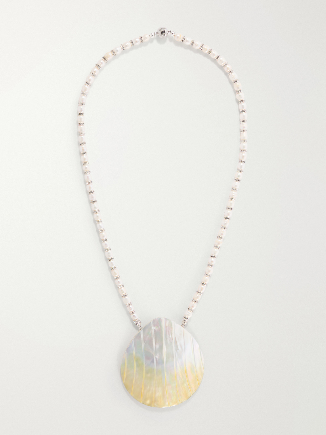 Julietta Perla Rhodium-plated, Pearl And Crystal Beaded Necklace In Silver