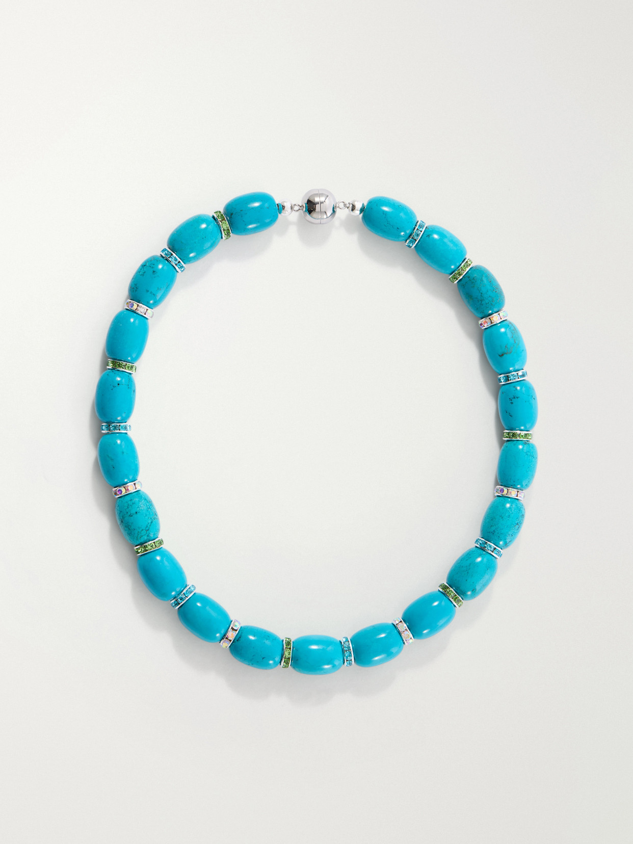 Julietta Donna Rhodium-pleated Turquoise And Crystal Beaded Necklace In Gray