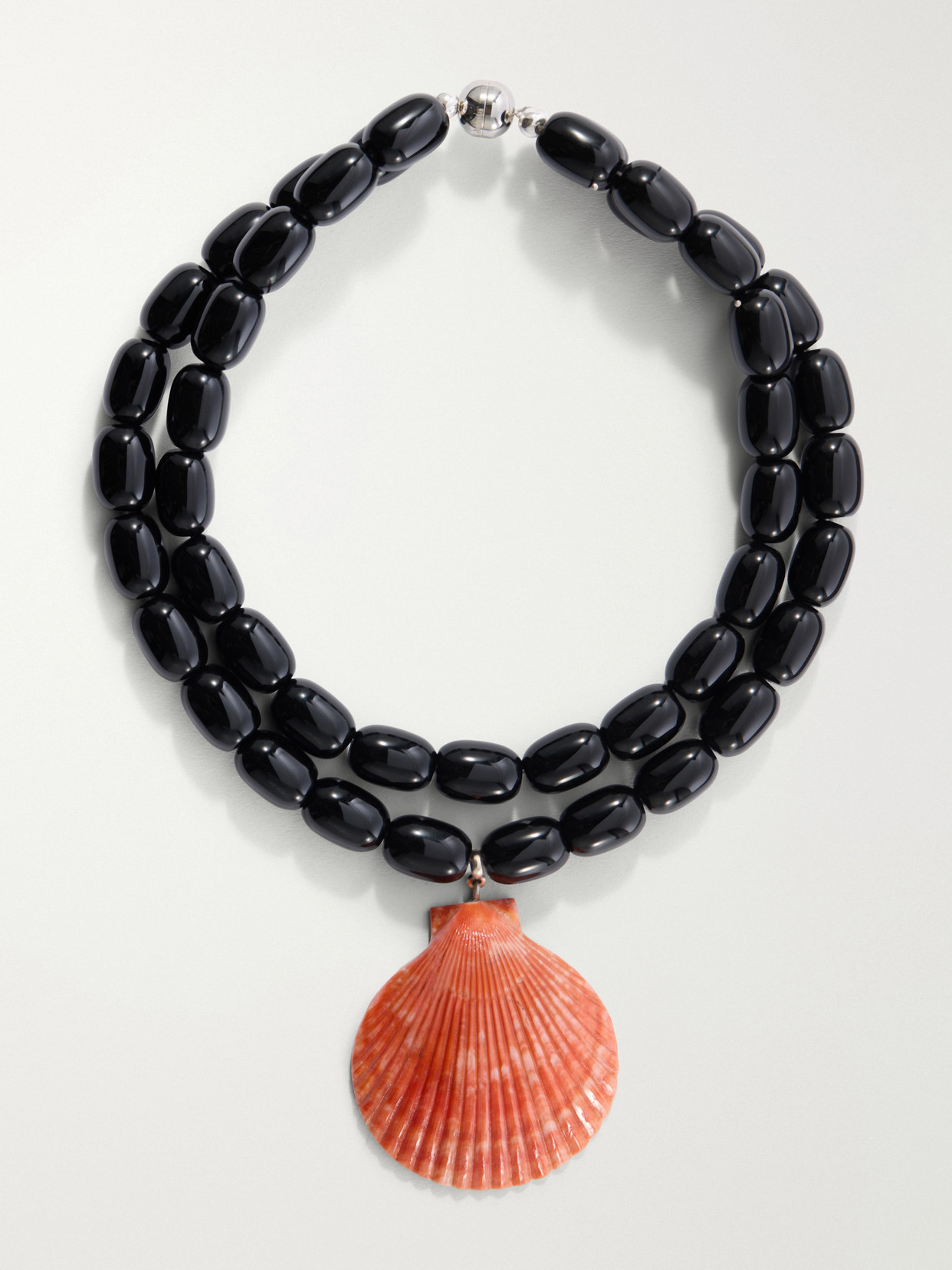 Julietta Luma Rhodium-pleated, Onyx, Shell And Resin Beaded Necklace In Black