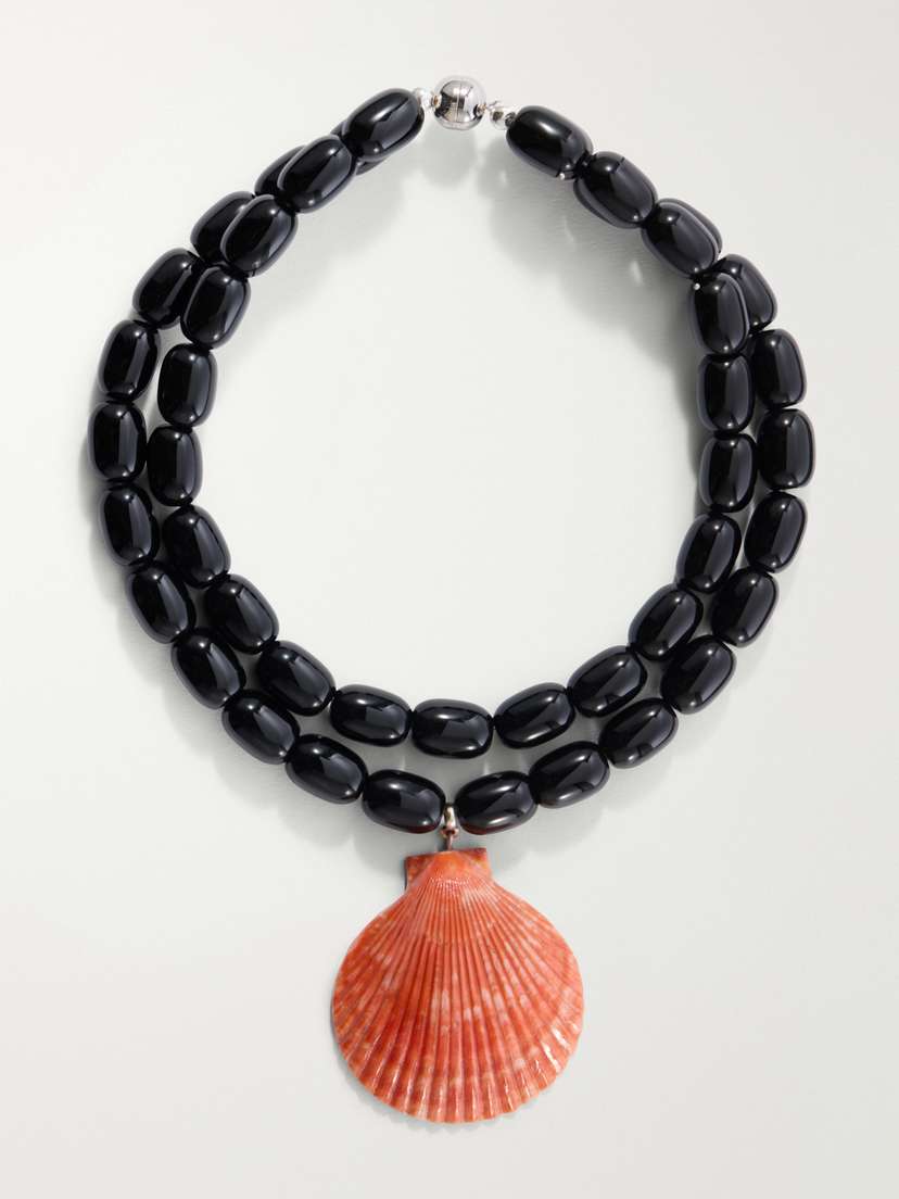 Julietta Luma Rhodium-pleated, Onyx, Shell And Resin Beaded Necklace