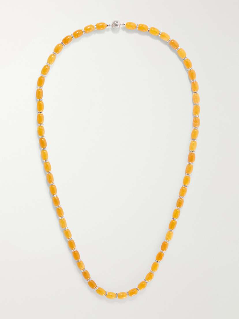 Julietta Donna Rhodium-pleated, Rhodochrosite And Crystal Beaded Necklace