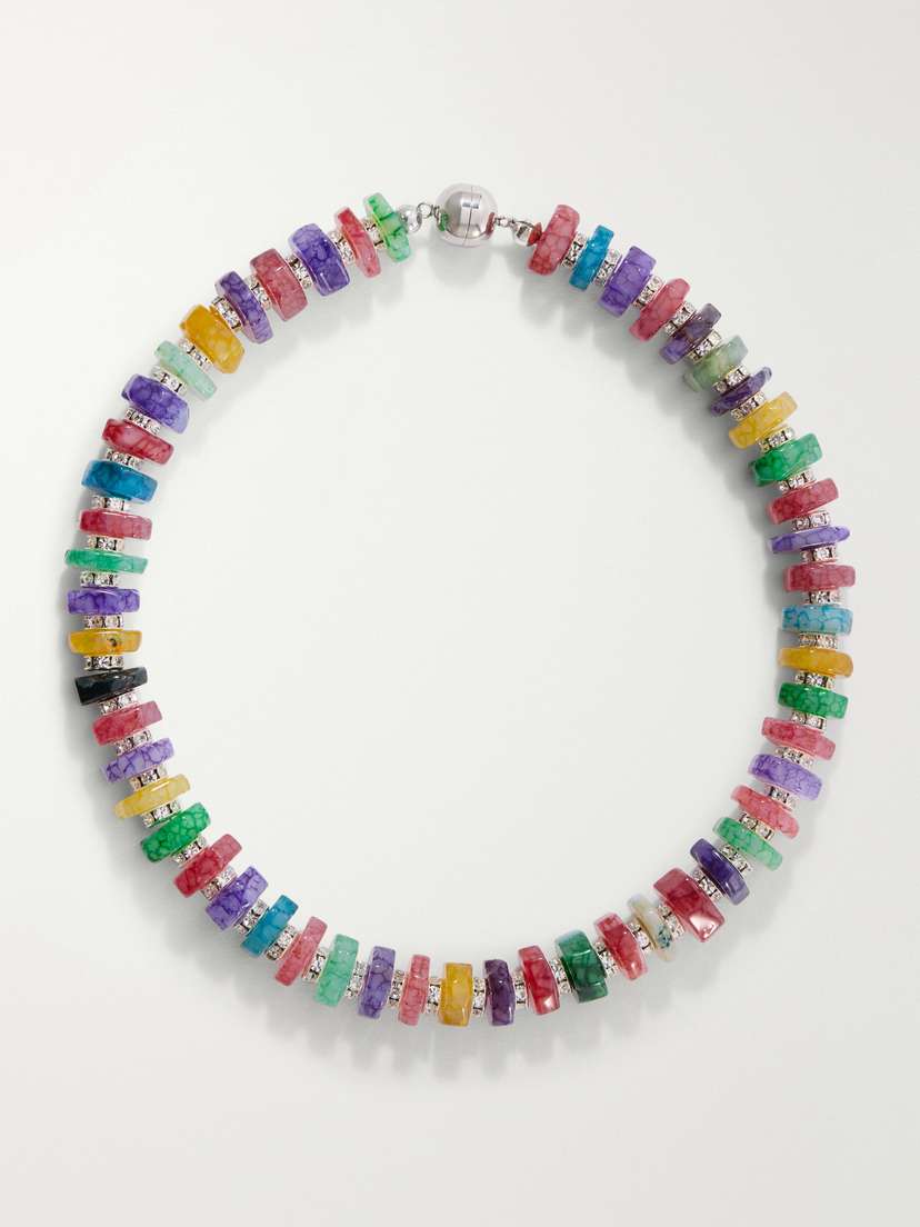 Julietta Mira Rhodium-pleated Multi-stone Beaded Necklace