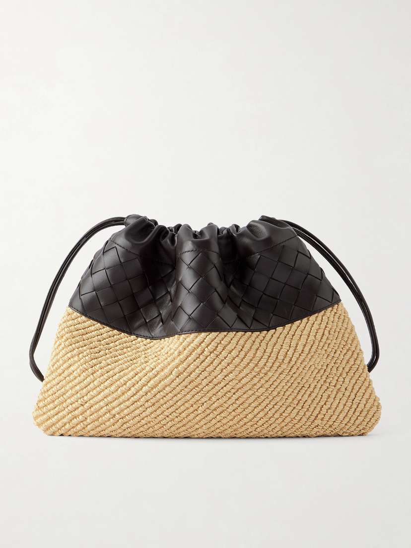 Bottega Veneta Dustbag Medium Intrecciato Leather And Raffia Clutch