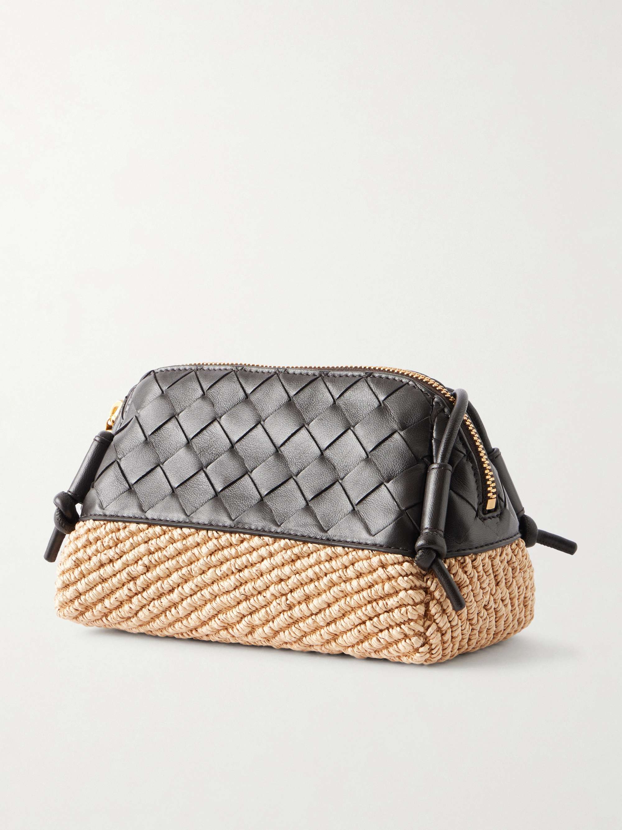 BOTTEGA VENETA Concert Intrecciato leather and raffia pouch | NET