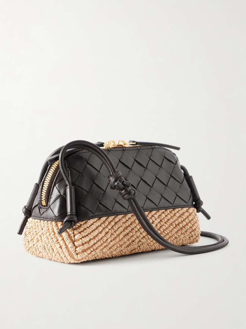 Bottega Veneta Concert Intrecciato Leather And Raffia Pouch