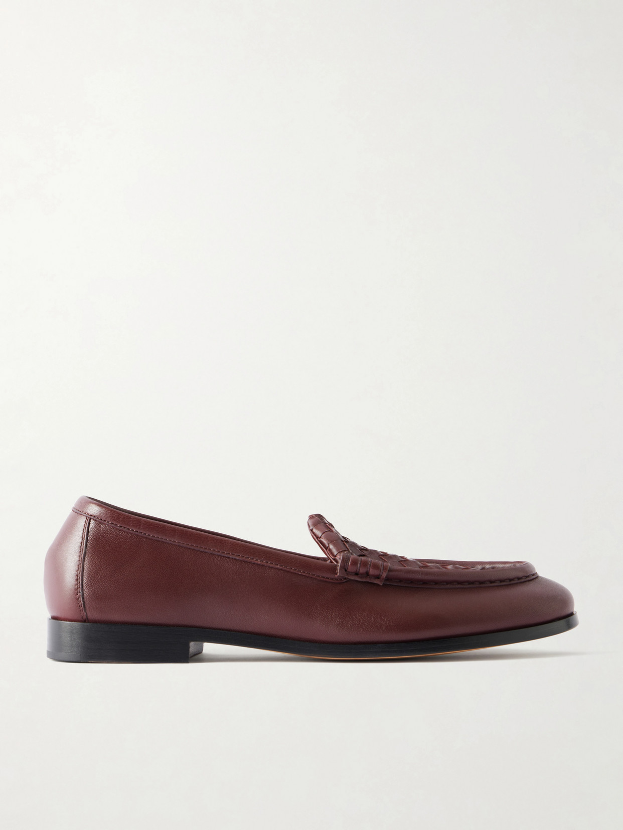 Bottega Veneta - Silenzio Intrecciato Leather Loafers - Burgundy