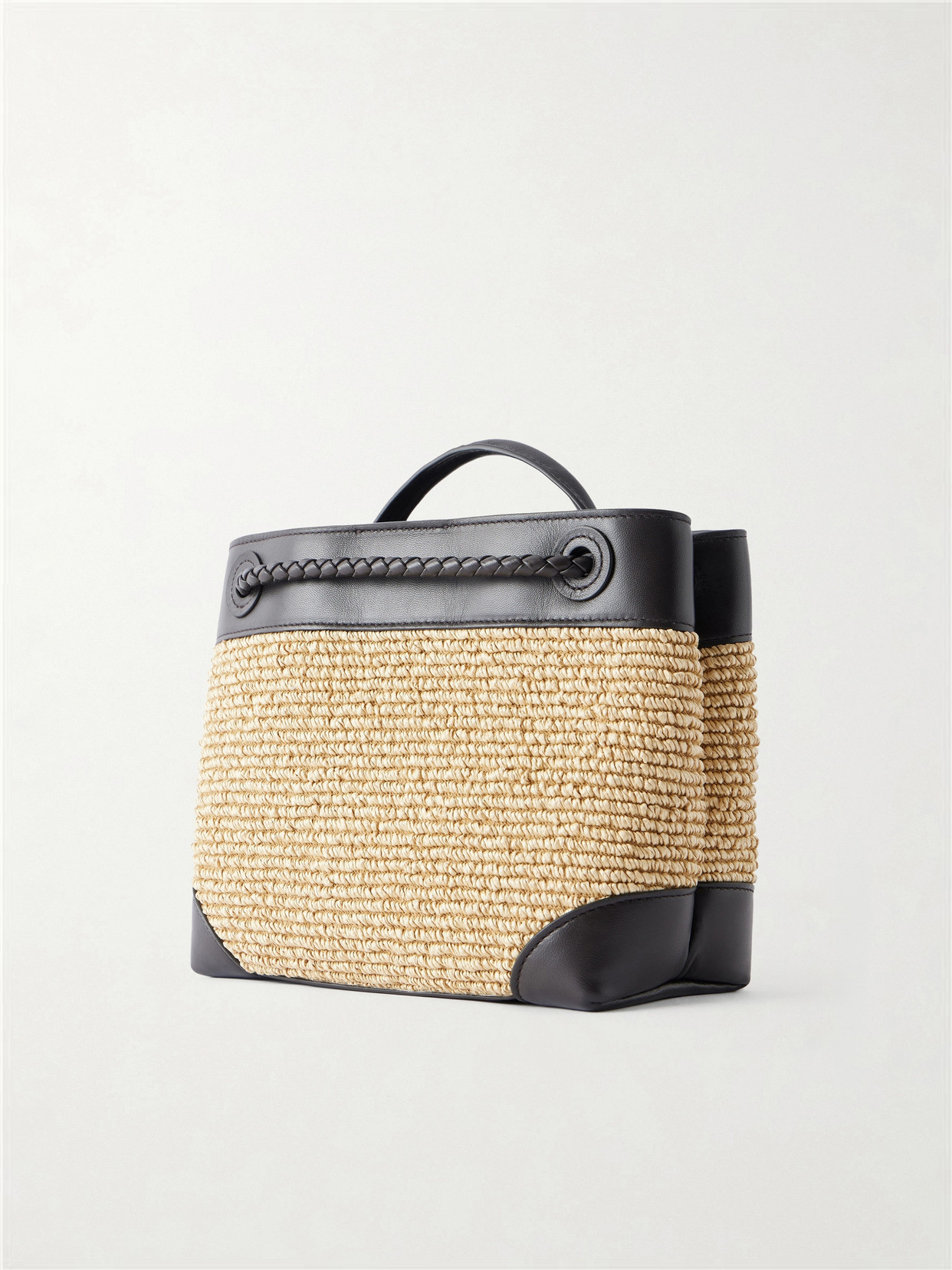 Andiamo Small Leather-Trimmed Raffia Tote