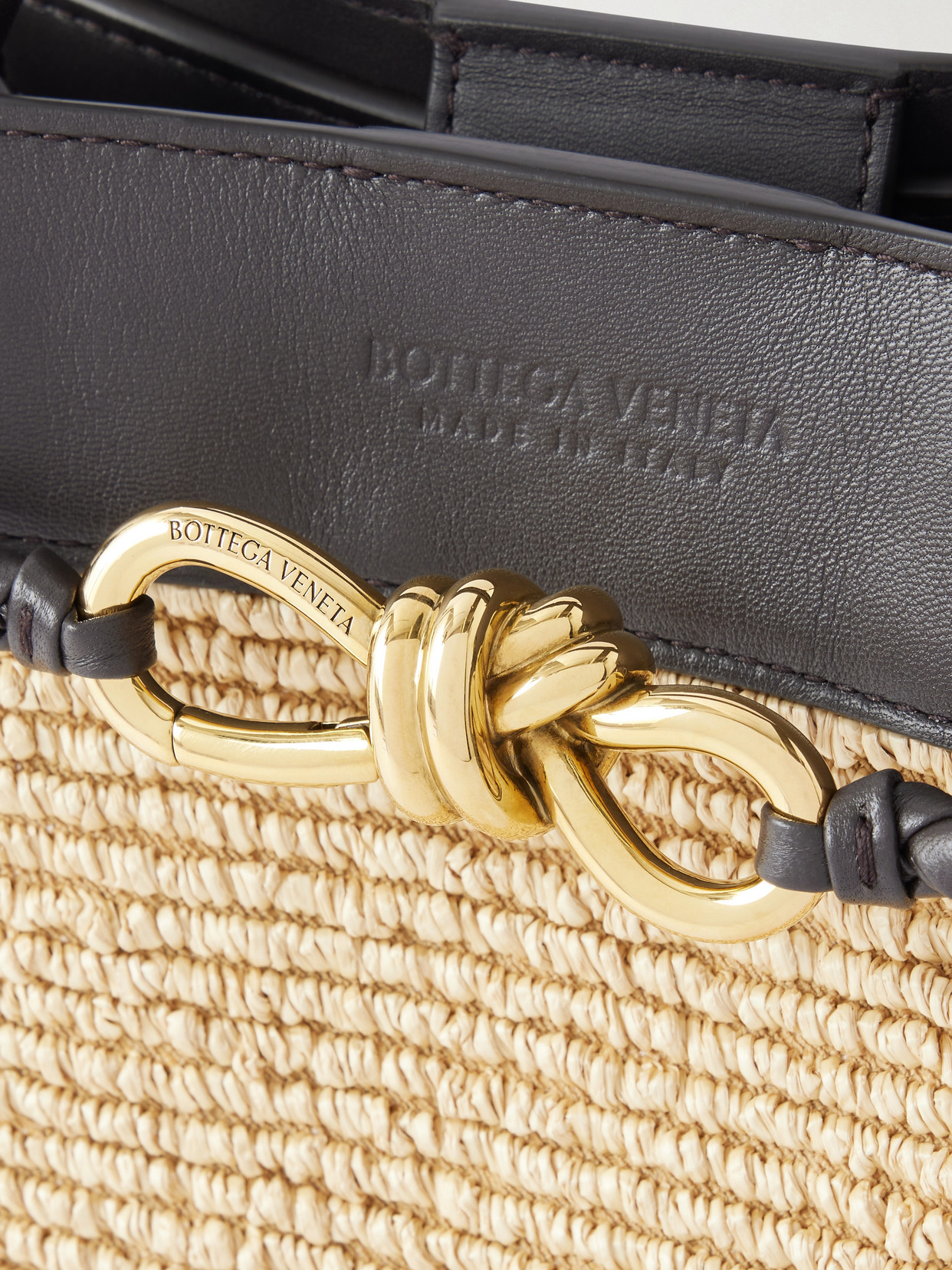 Andiamo Small Leather-Trimmed Raffia Tote