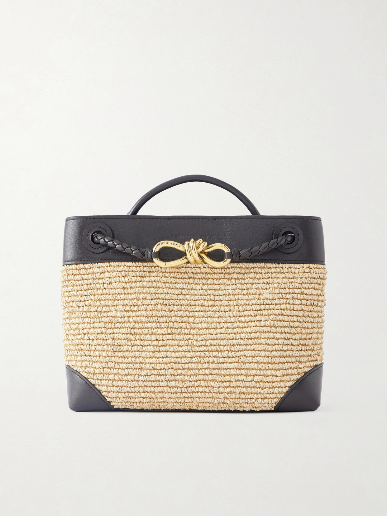 Andiamo Small Leather-Trimmed Raffia Tote