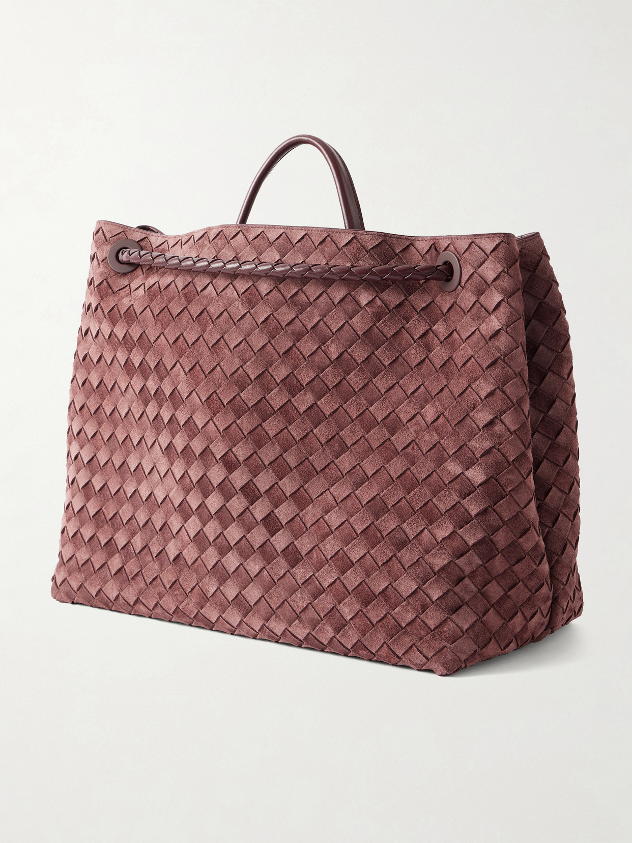 Andiamo Large Intrecciato Leather-Trimmed Suede Tote