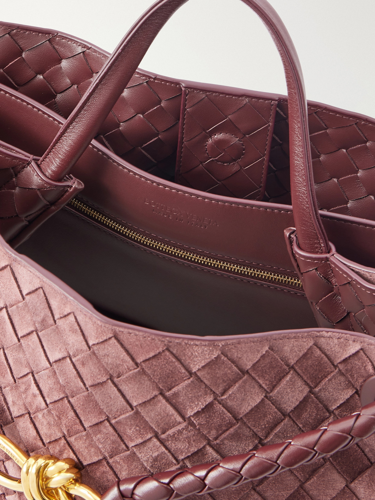 Andiamo Large Intrecciato Leather-Trimmed Suede Tote