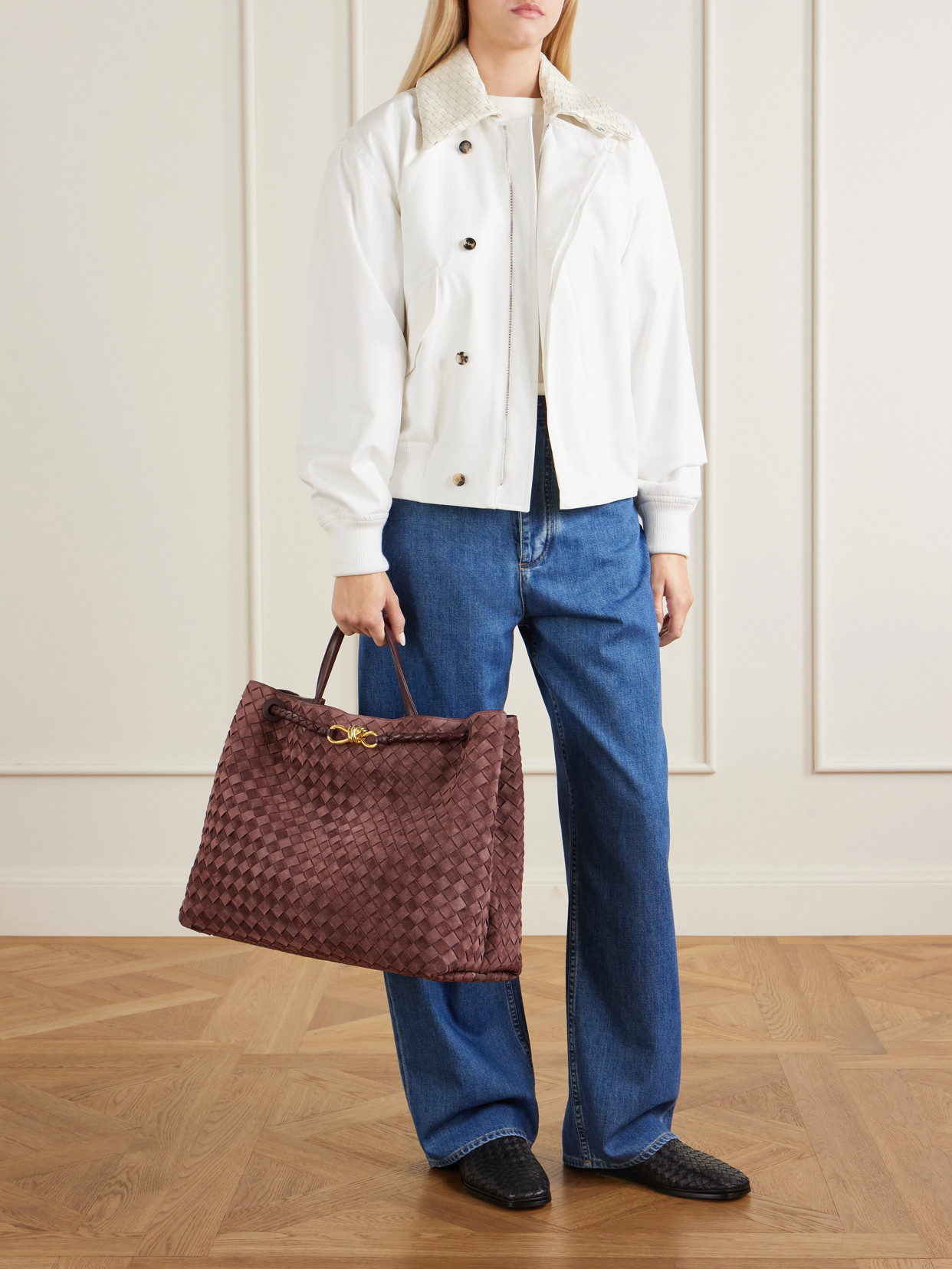 Andiamo Large Intrecciato Leather-Trimmed Suede Tote