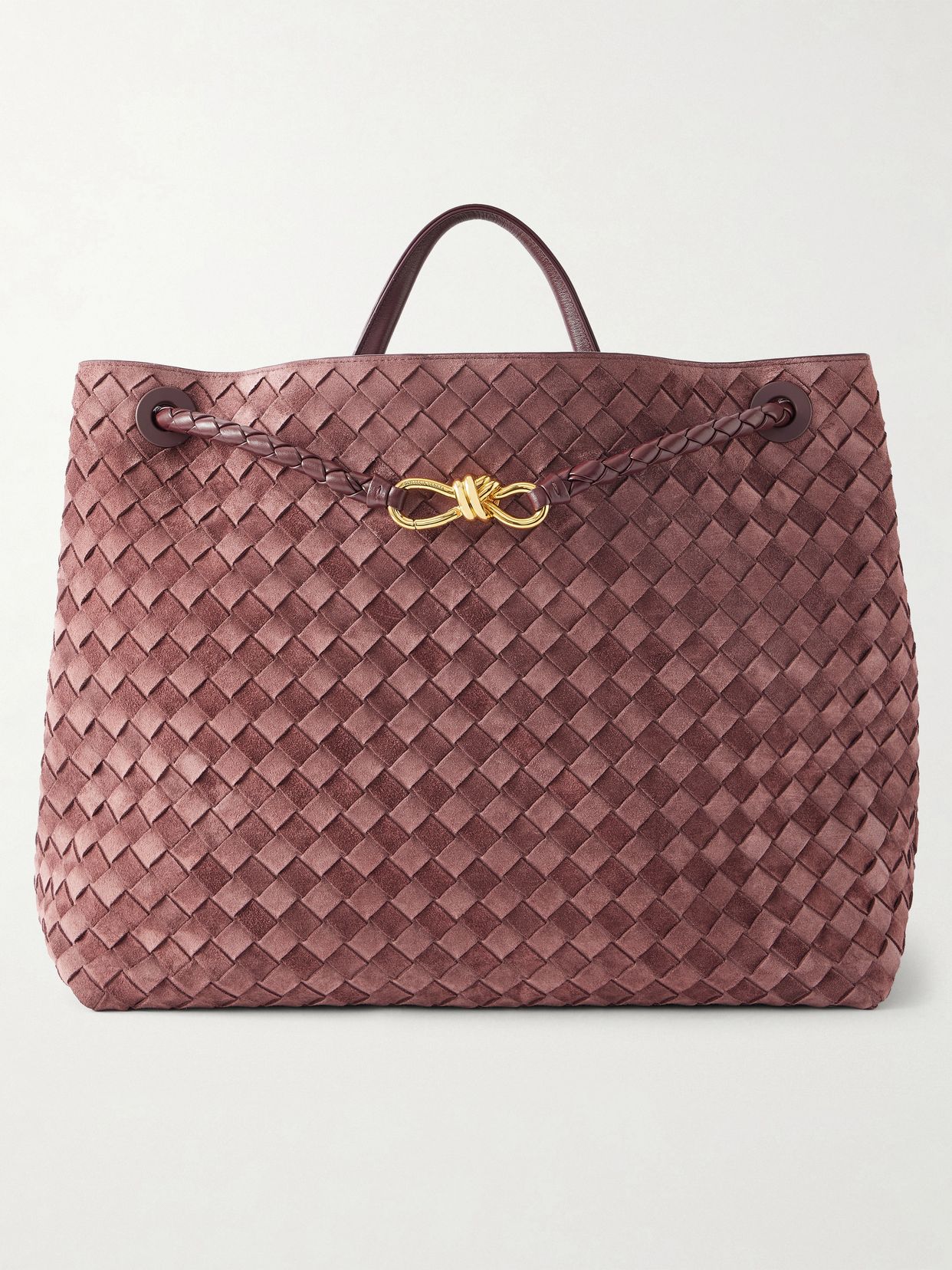 Andiamo large Intrecciato leather-trimmed suede tote