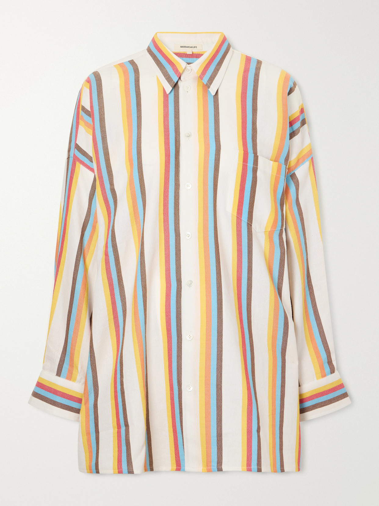 Marrakshi Life The Oversized Striped Cotton-poplin Shirt In Brown