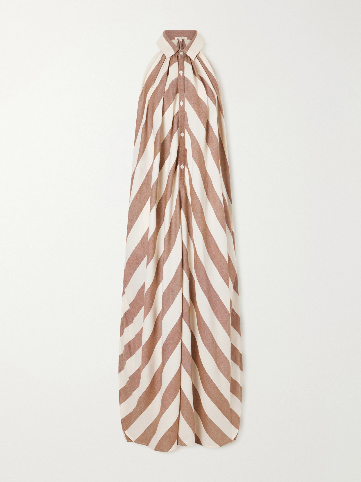 Marrakshi Life Striped Cotton-poplin Halterneck Maxi Dress In Brown