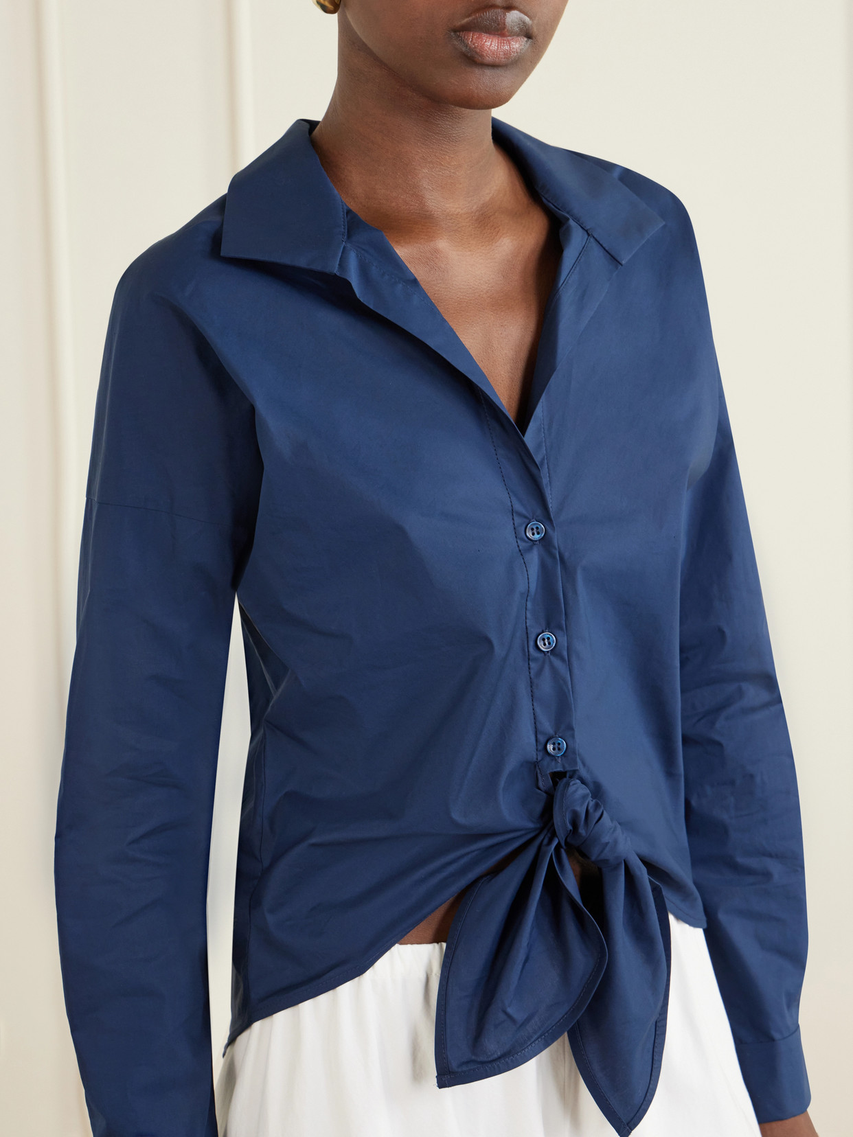 Dalila Knotted Cotton-Poplin Blouse