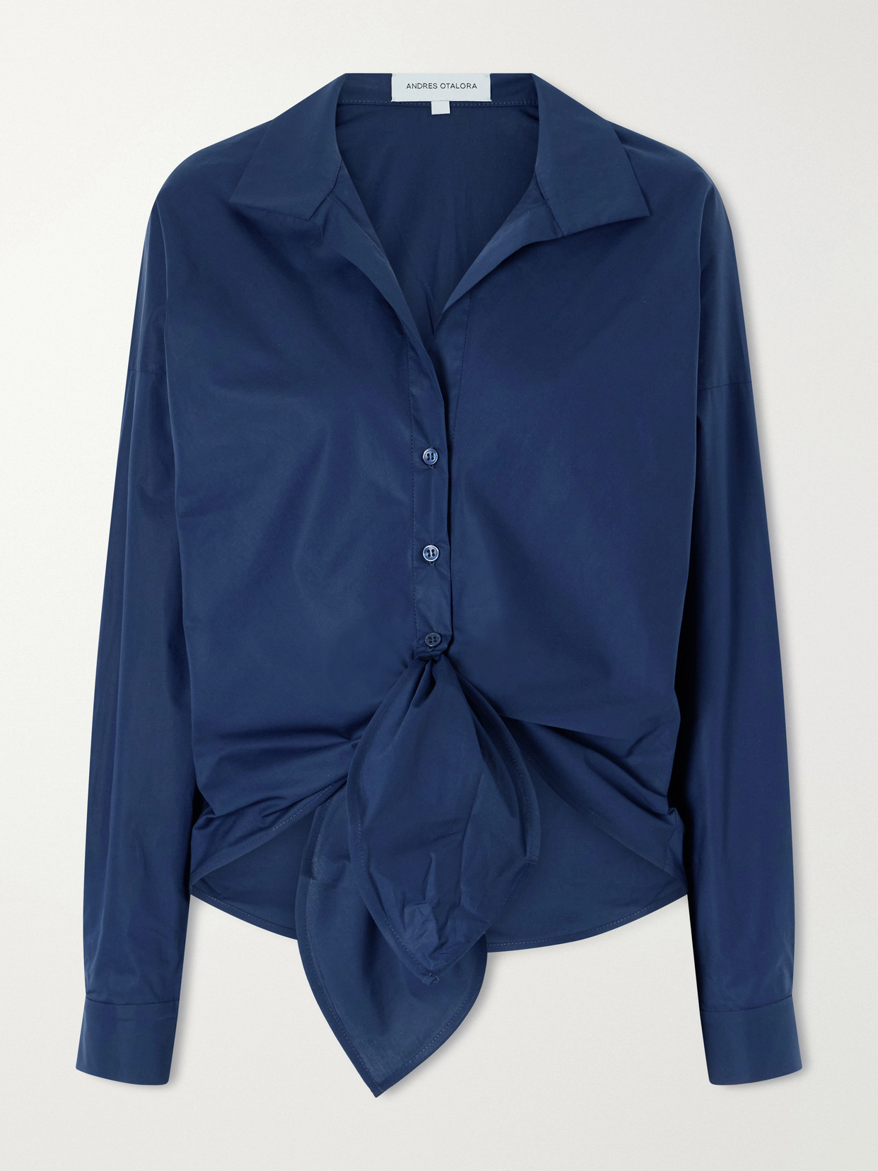 Andres Otalora Dalila Knotted Cotton-poplin Blouse In Blue