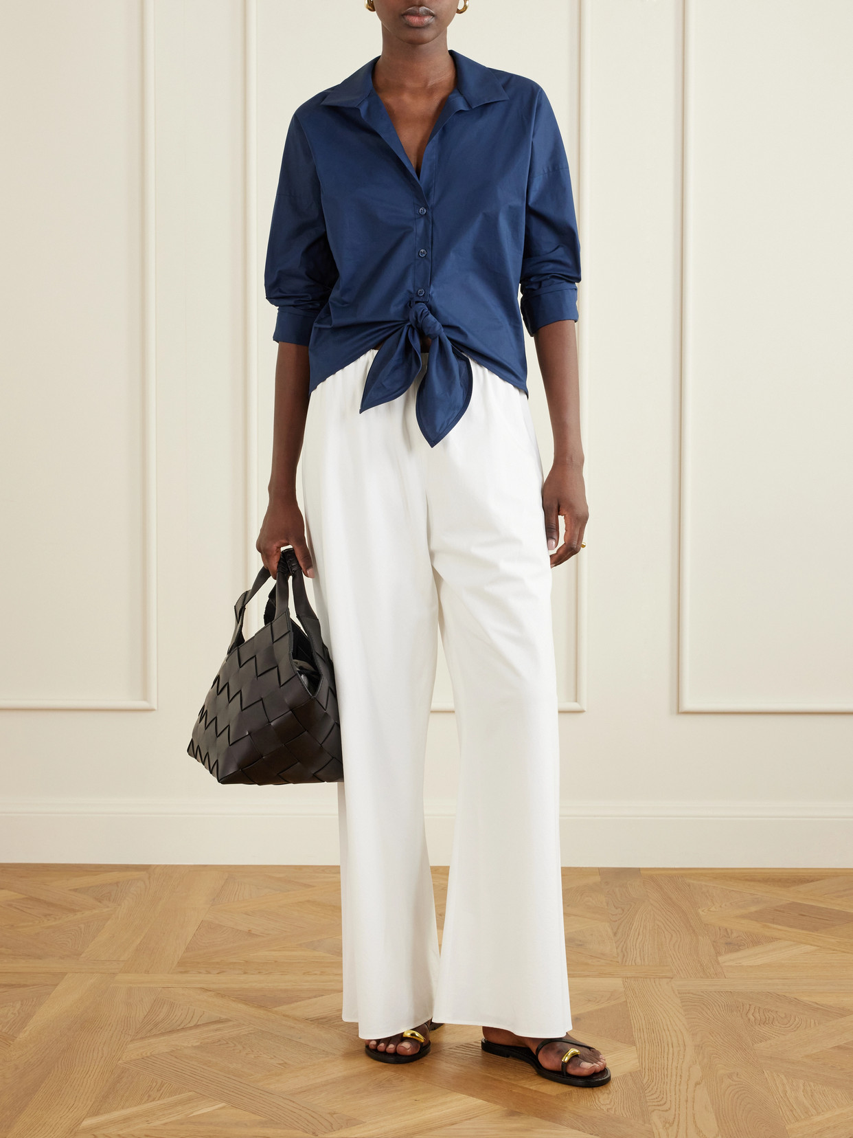 Dalila Knotted Cotton-Poplin Blouse
