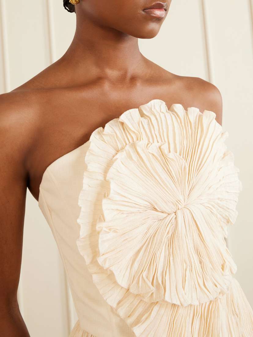 ANDRES OTALORA Imara Strapless Appliquéd Pleated Linen Top | Thumbnail 4 ANDRES OTALORA Imara Strapless Appliquéd Pleated Linen Top | Thumbnail 4