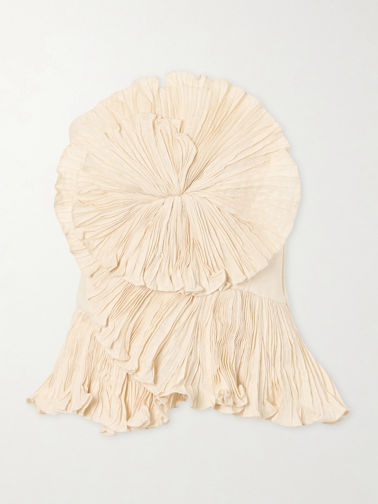 Andres Otalora Imara Strapless Appliquéd Pleated Linen Top In Neutral
