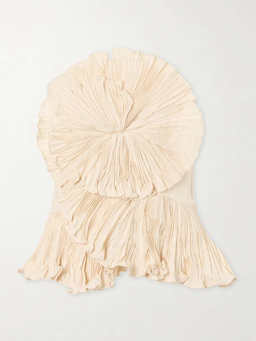 ANDRES OTALORA Imara Strapless Appliquéd Pleated Linen Top