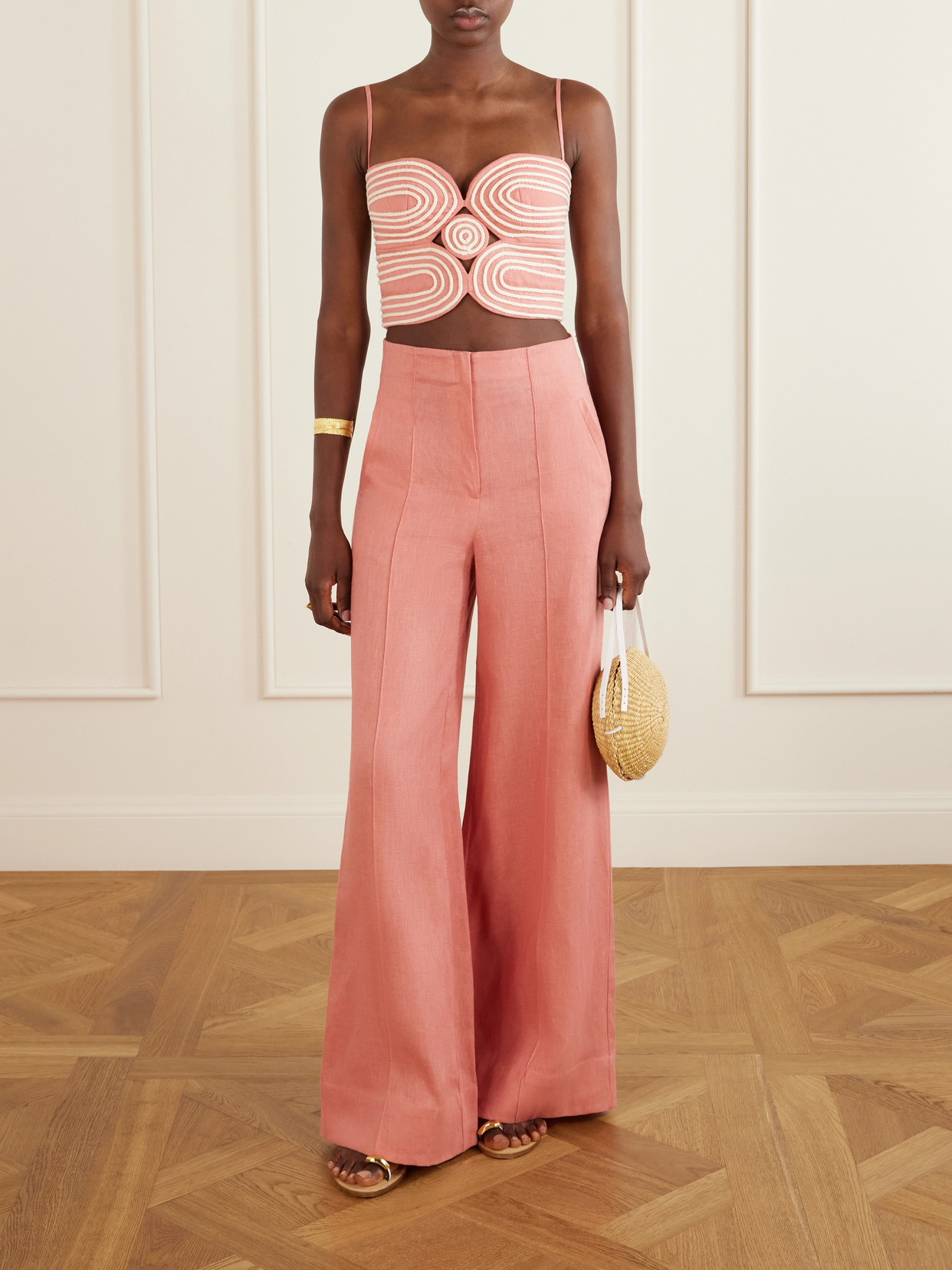 Baía Cropped Embroidered Linen And Cotton-Blend Top