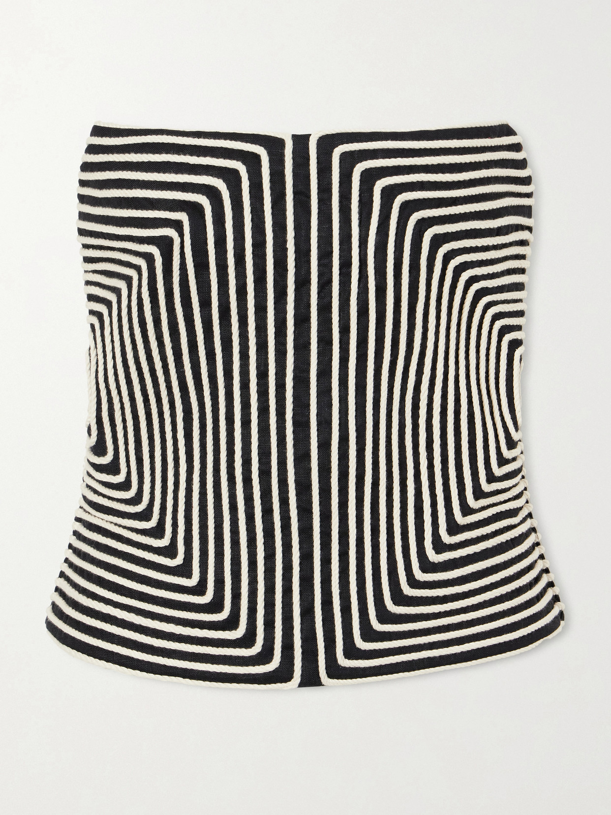 Andres Otalora Nyota Alma Embroidered Linen-blend Bustier Top In Black