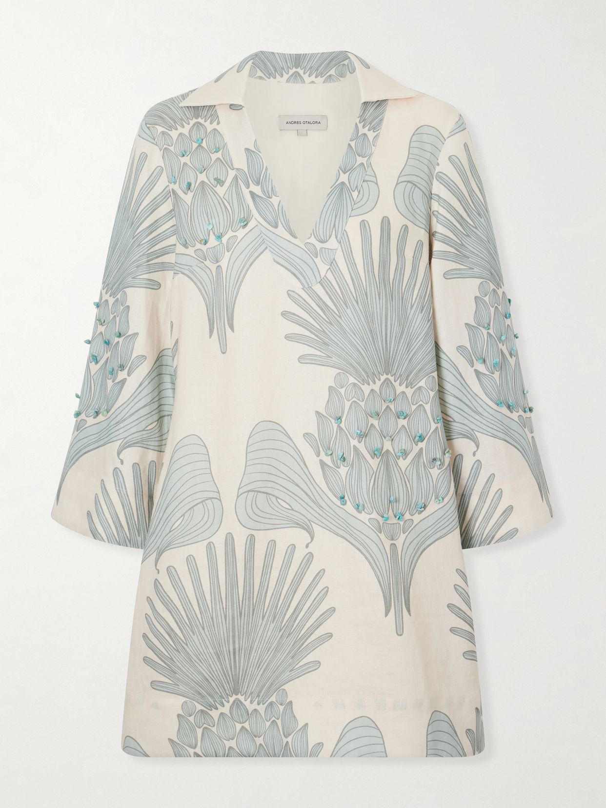 Aziza Mia embellished printed linen mini dress