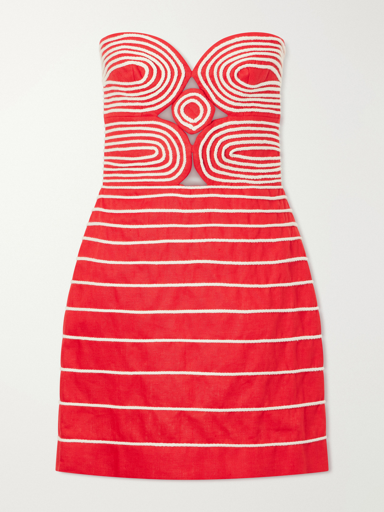 Andres Otalora Muy Poetica Cut-out Embroidered Linen Mini Dress In Red