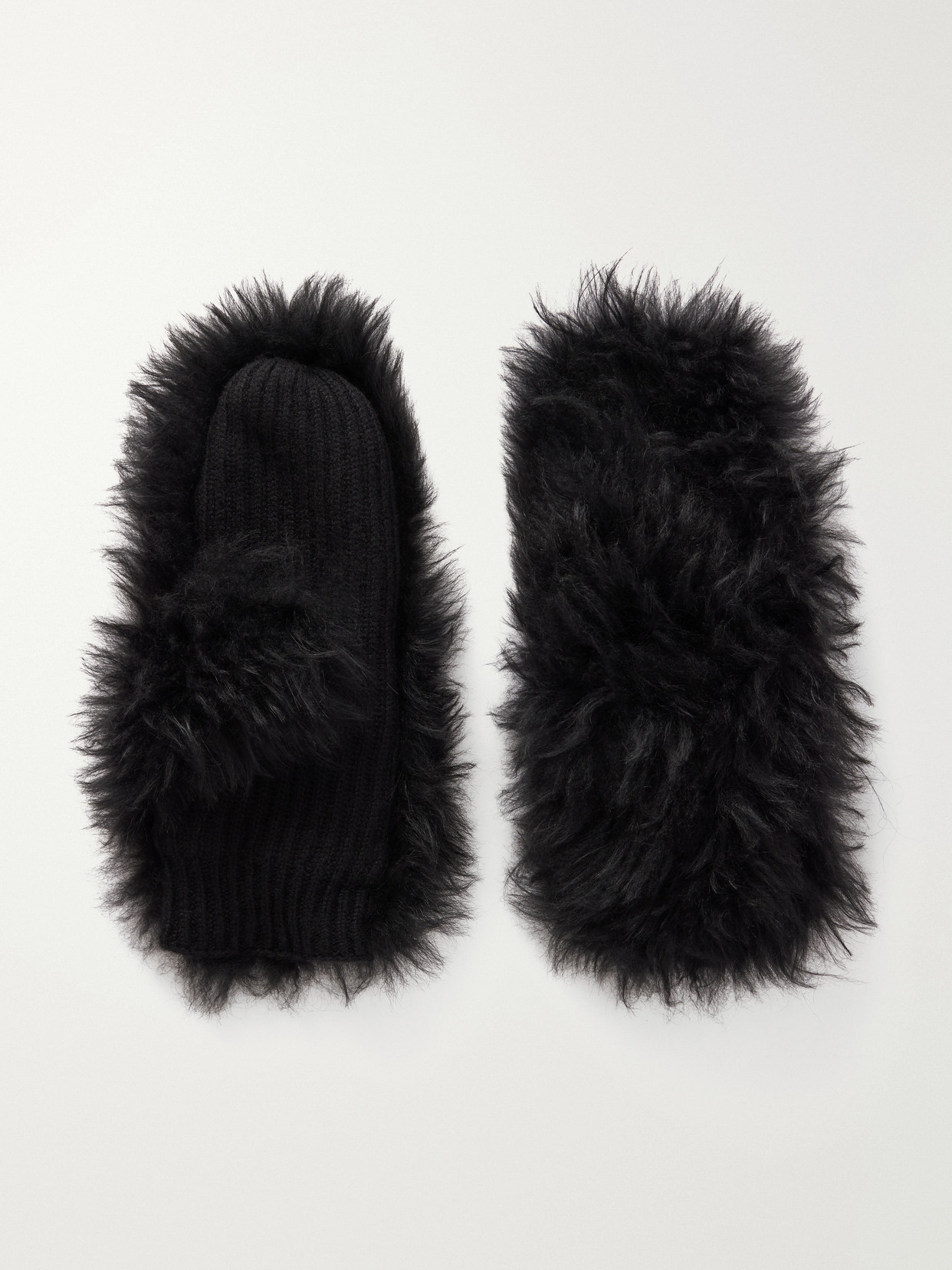 Yves Salomon Shearling Wool And Cashmere-blend Gloves In Black