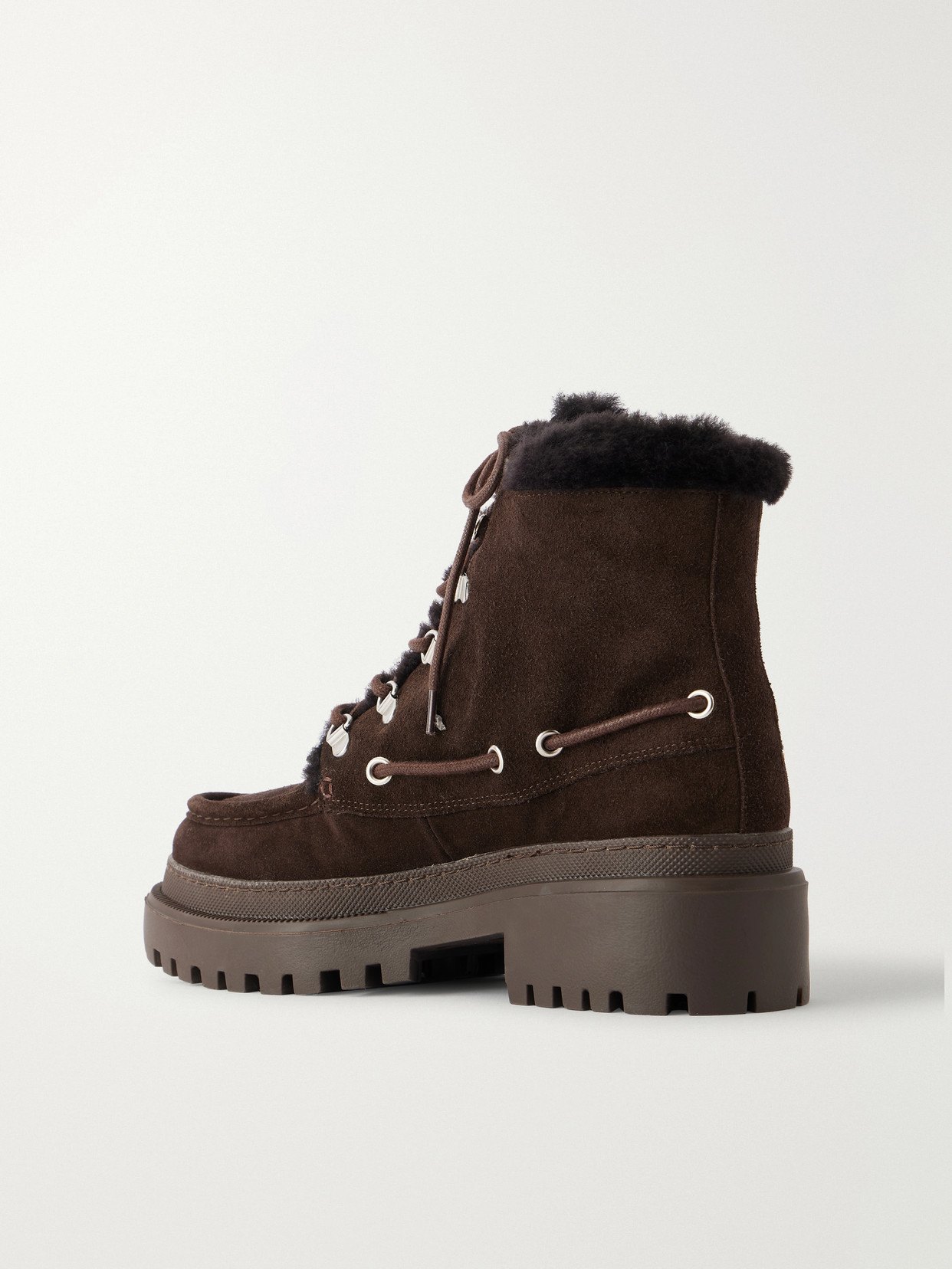 Eyelet-Detailed Brushed Shearling-Trimmed Ankle Boots