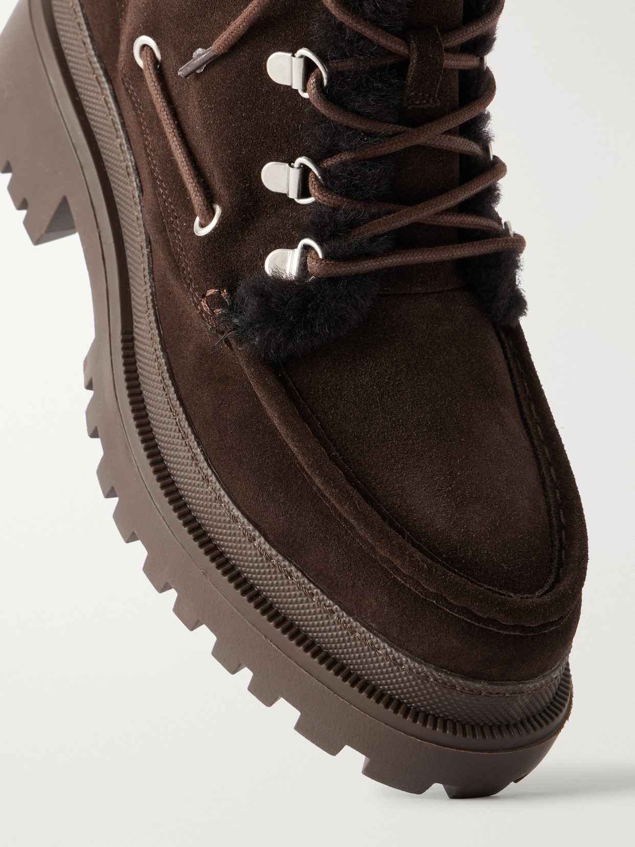 Eyelet-Detailed Brushed Shearling-Trimmed Ankle Boots