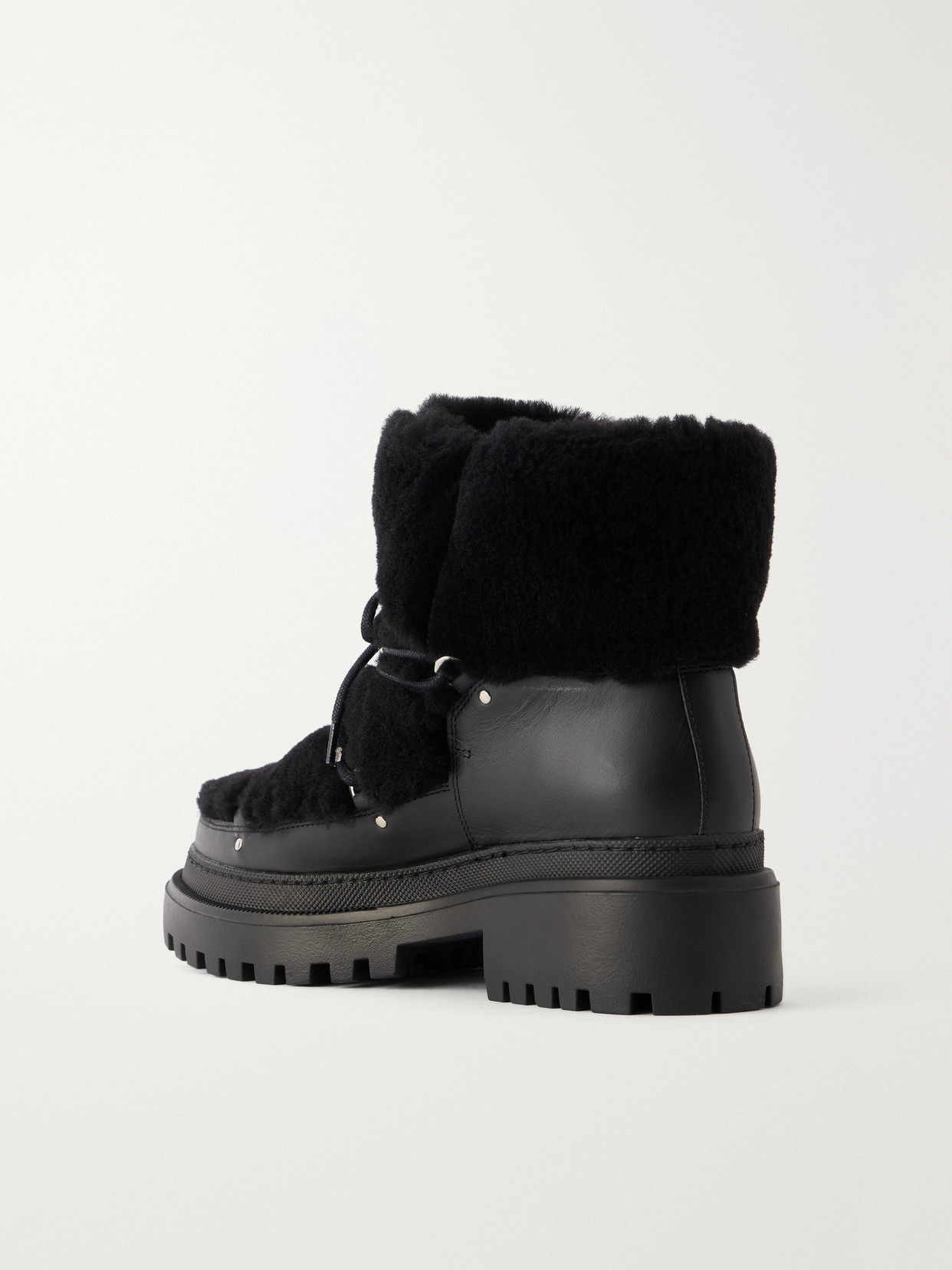 Lace-Detailed Shearling-Trimmed Ankle Boots