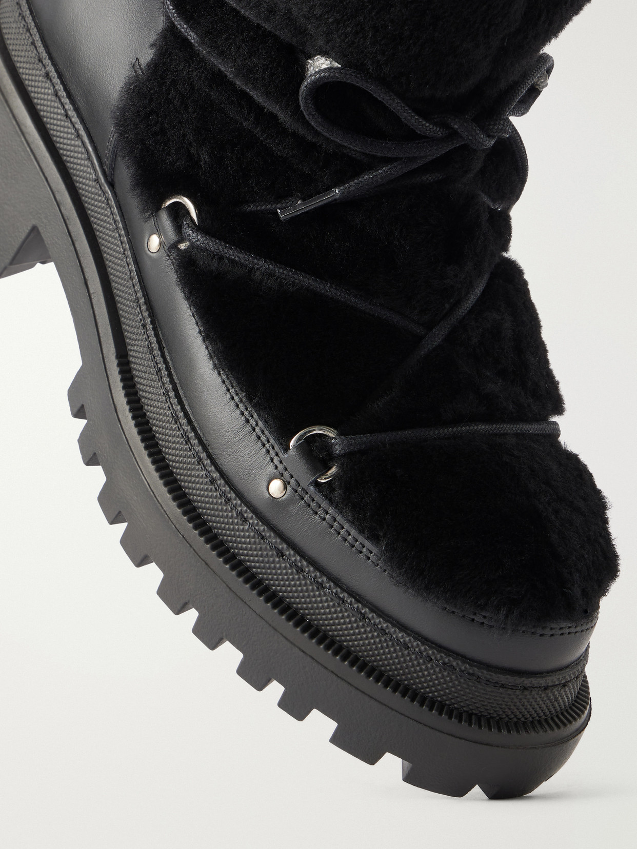 Lace-Detailed Shearling-Trimmed Ankle Boots