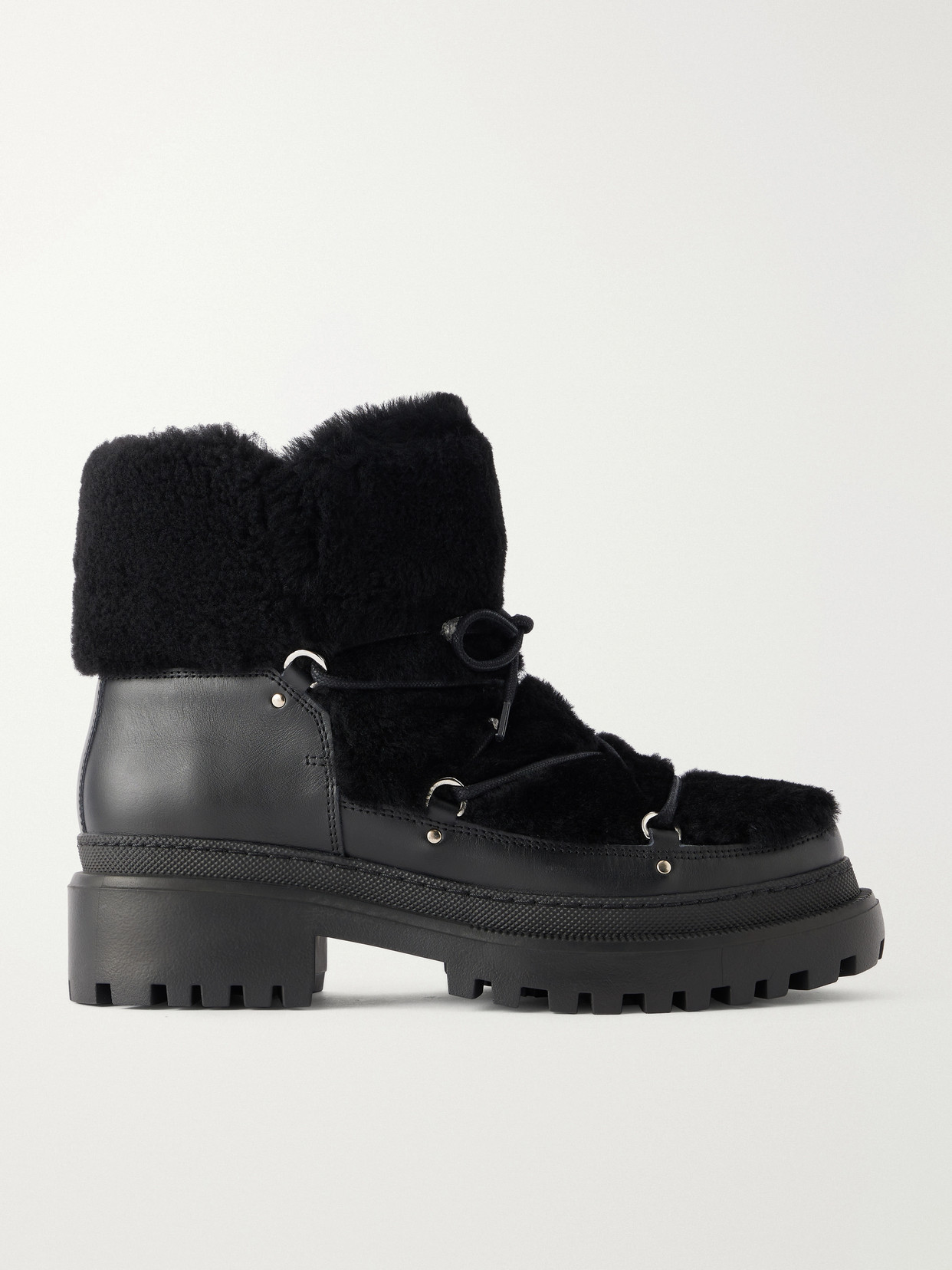 Lace-Detailed Shearling-Trimmed Ankle Boots