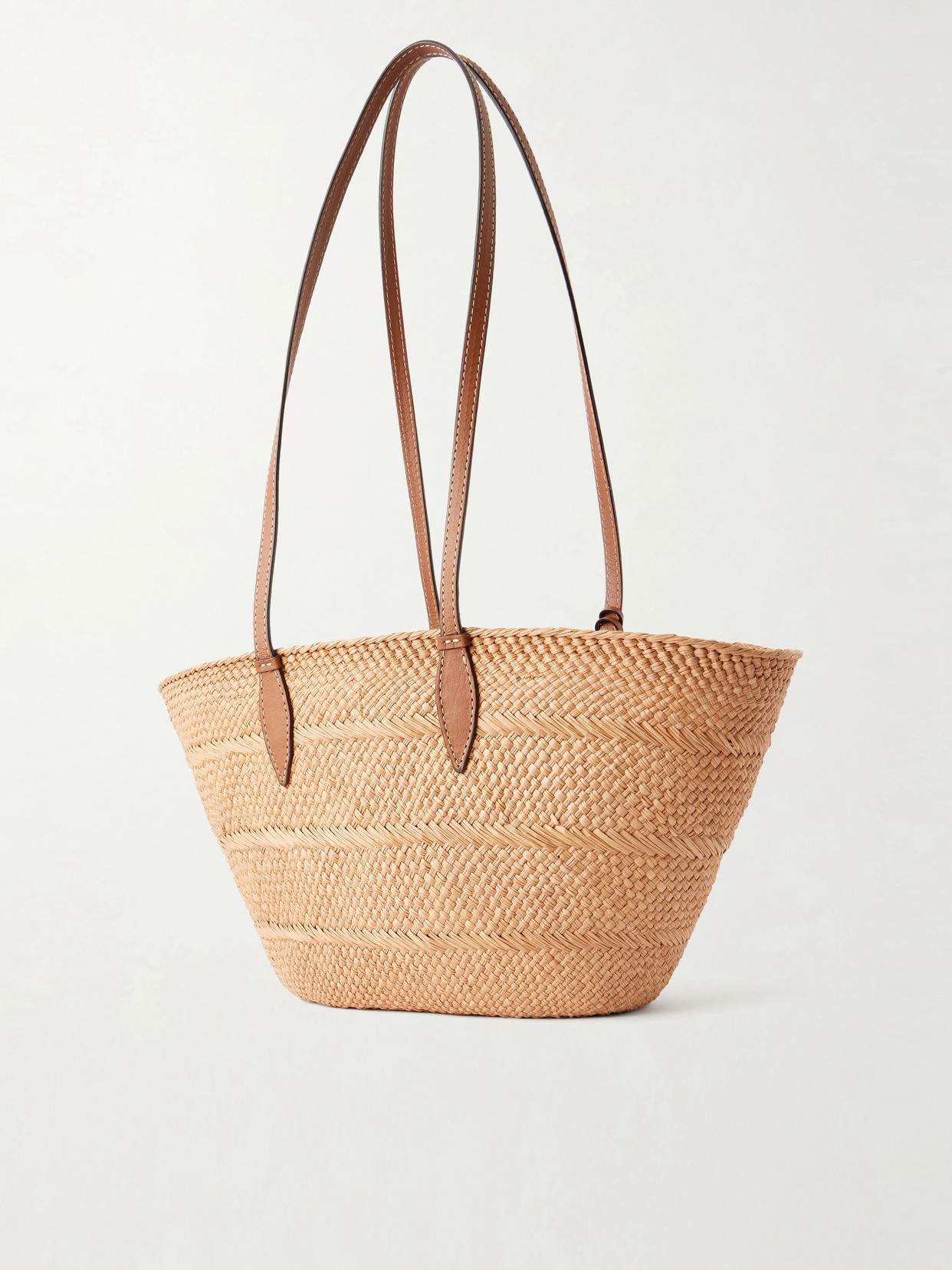 Trapeze Basket Leather-Trimmed Raffia Tote