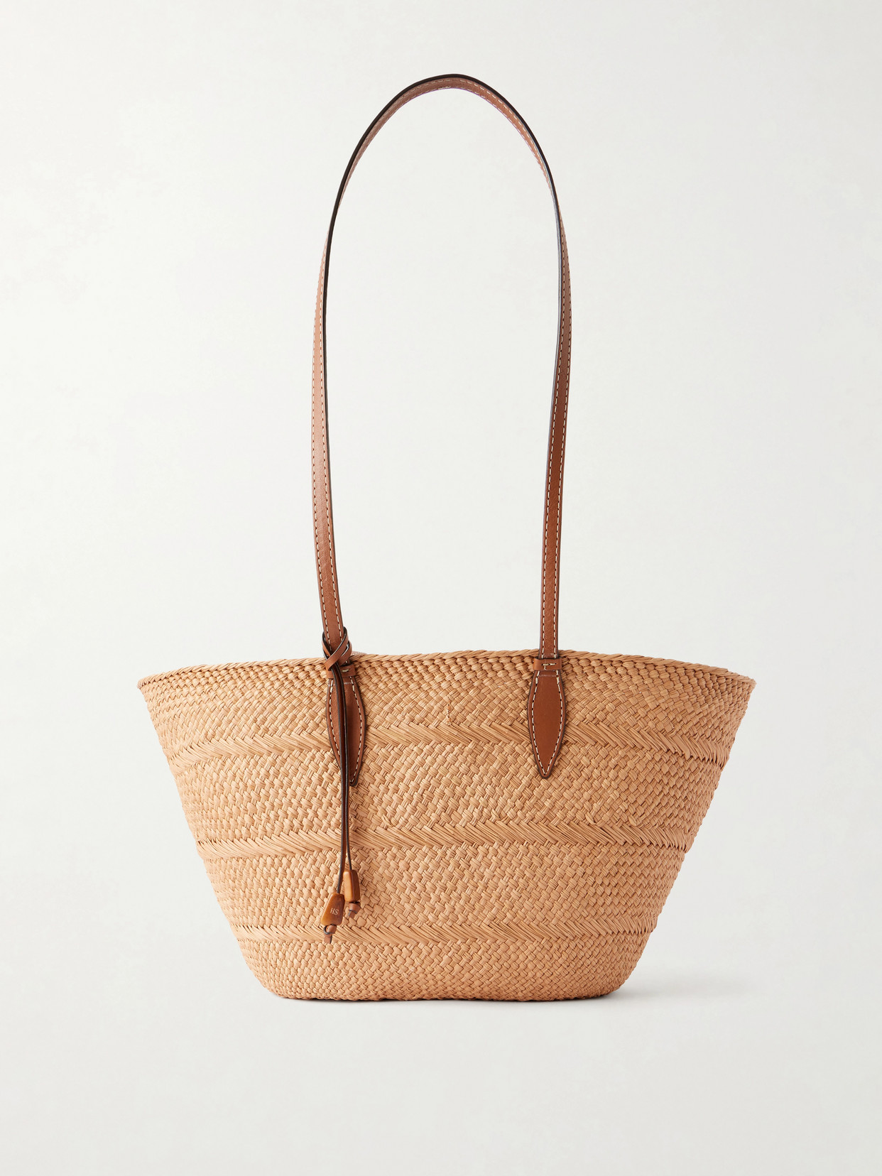 Hunting Season Trapeze Basket Leather-trimmed Raffia Tote In Brown