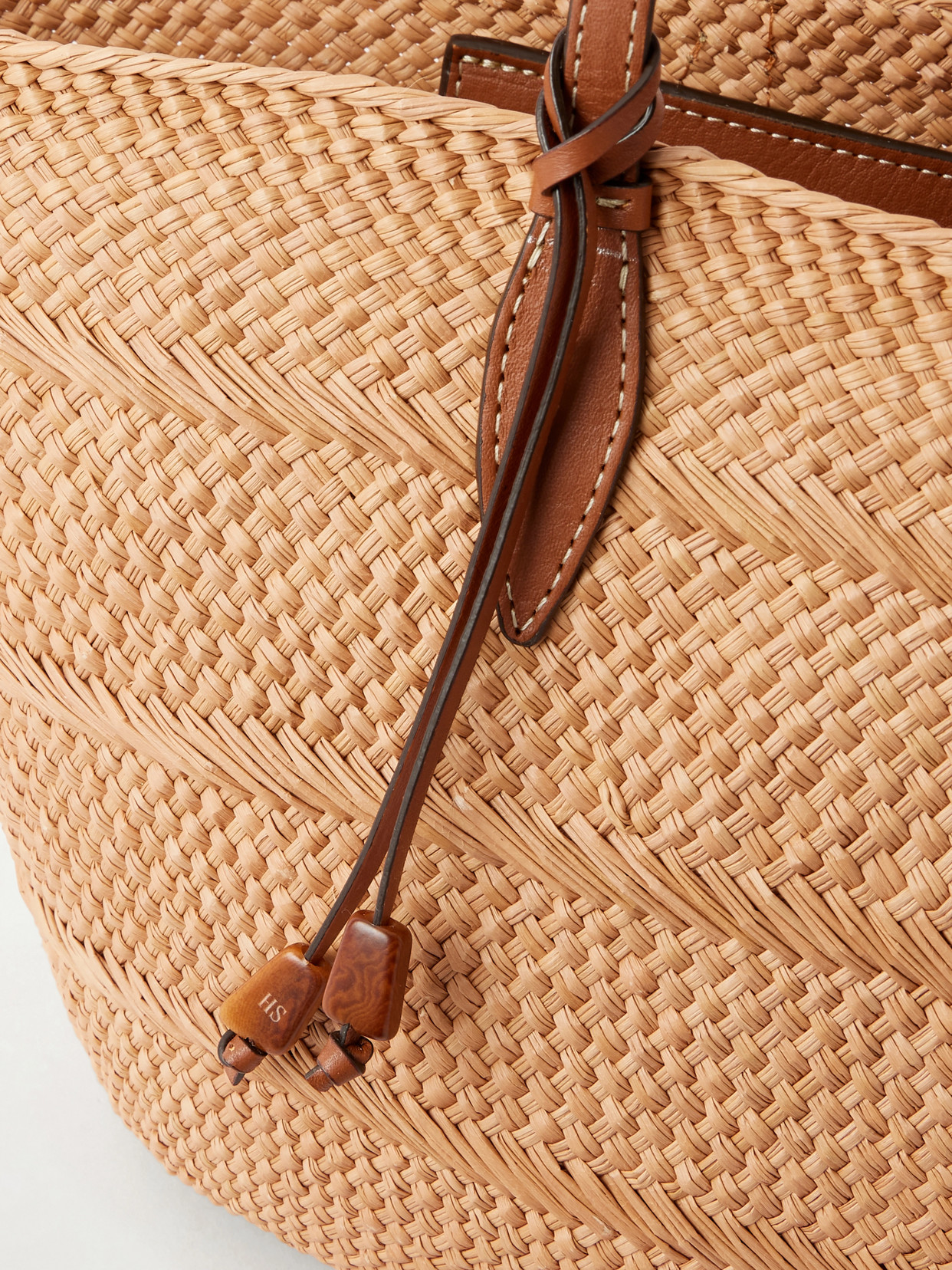 Trapeze Basket Leather-Trimmed Raffia Tote