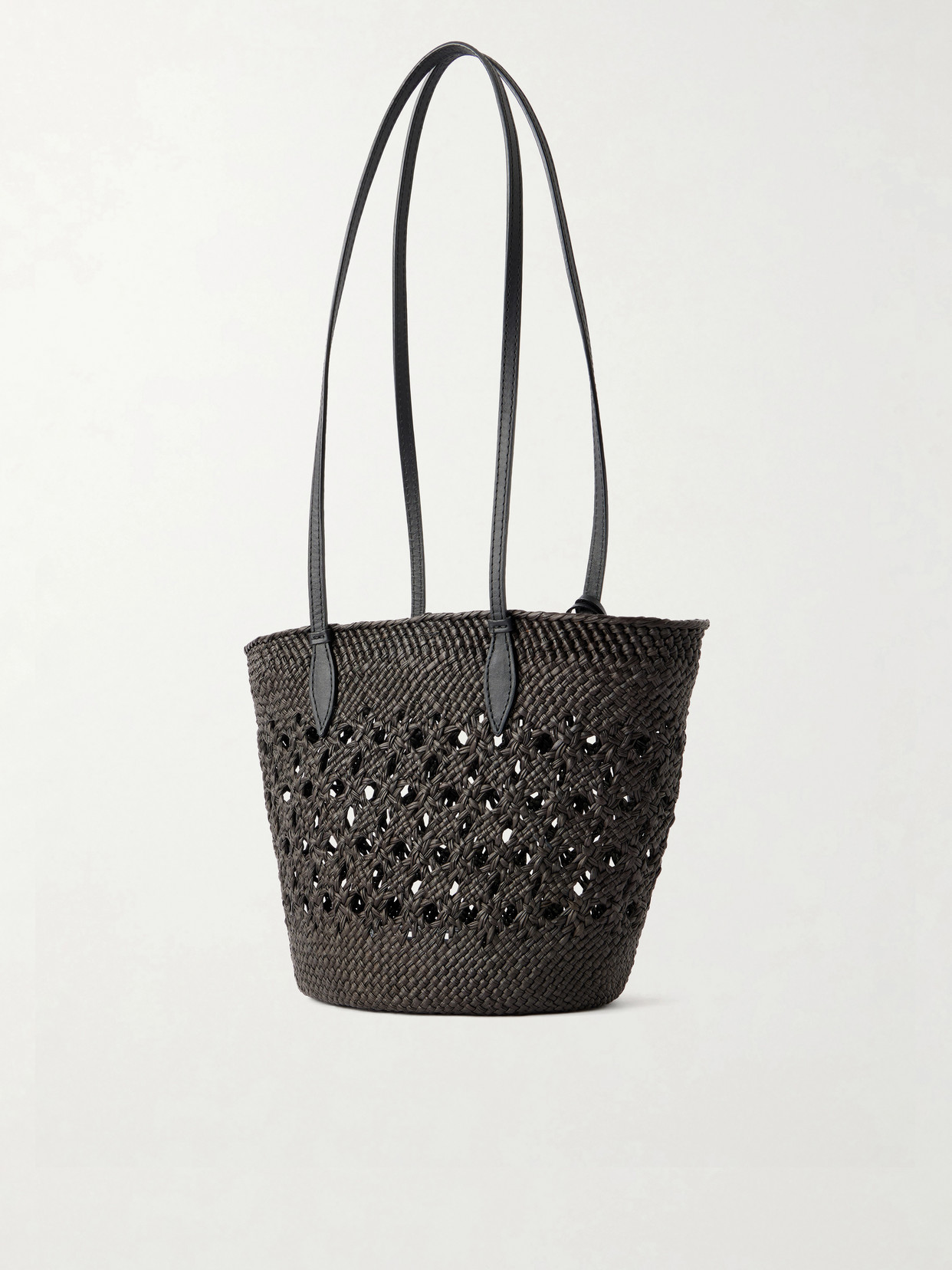 Lattice Basket Leather-Trimmed Raffia Tote
