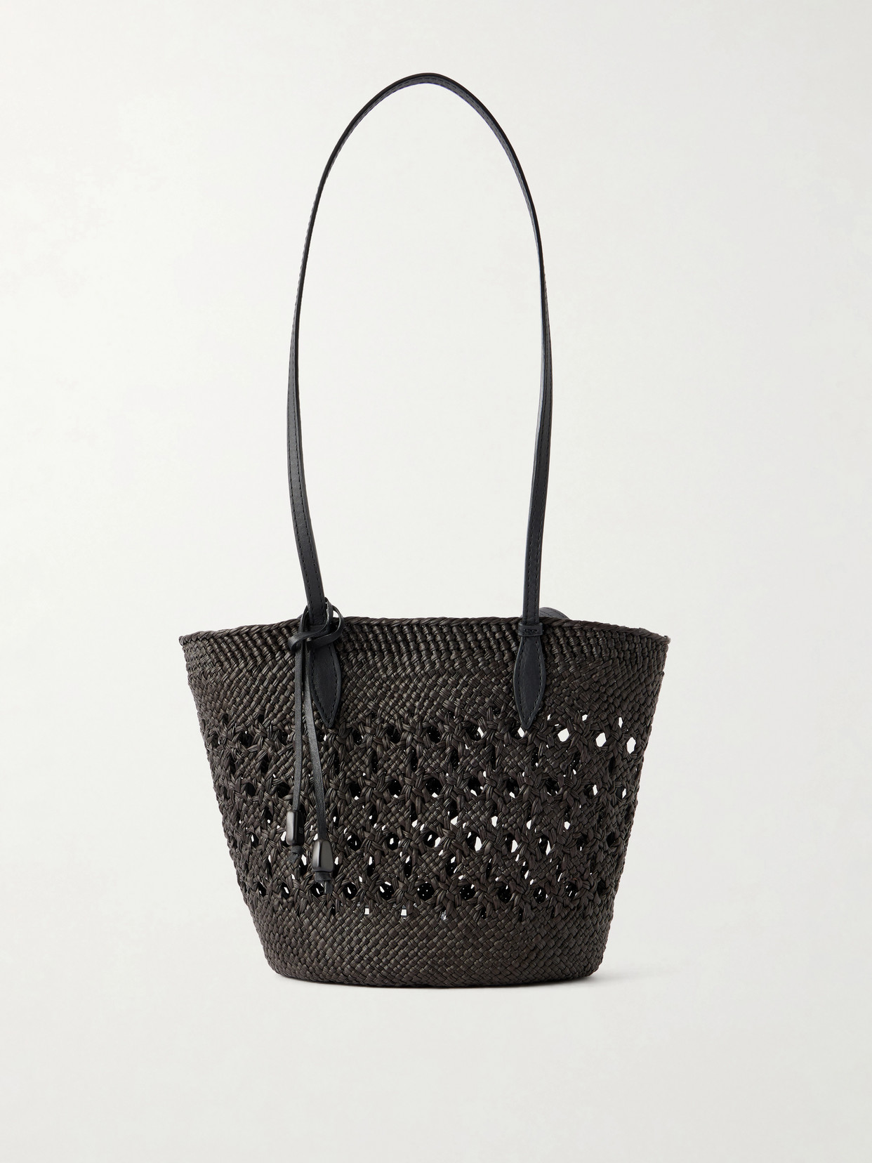 Hunting Season Lattice Basket Leather-trimmed Raffia Tote In Brown