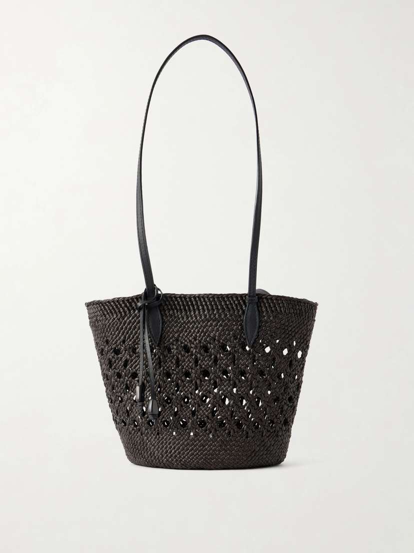Hunting Season Lattice Basket Leather-trimmed Raffia Tote