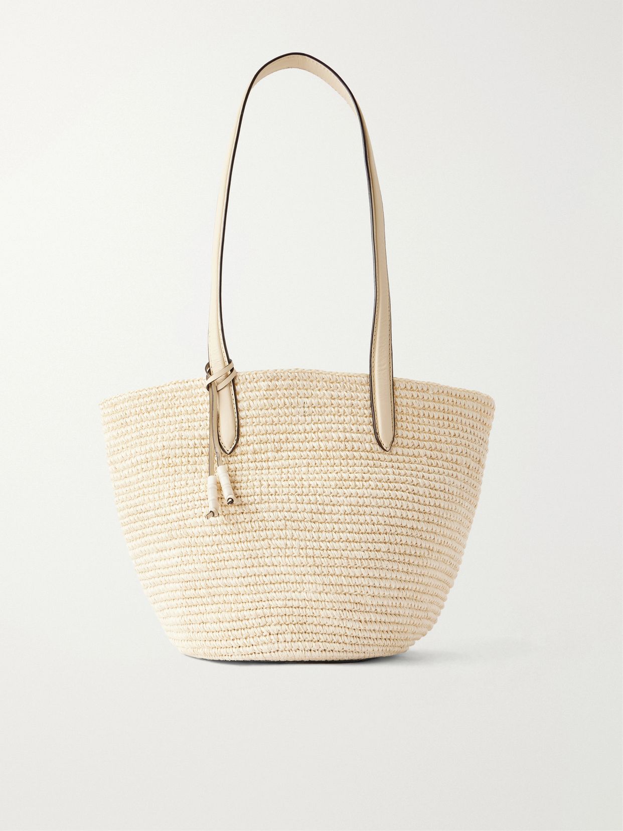Market leather-trimmed raffia tote