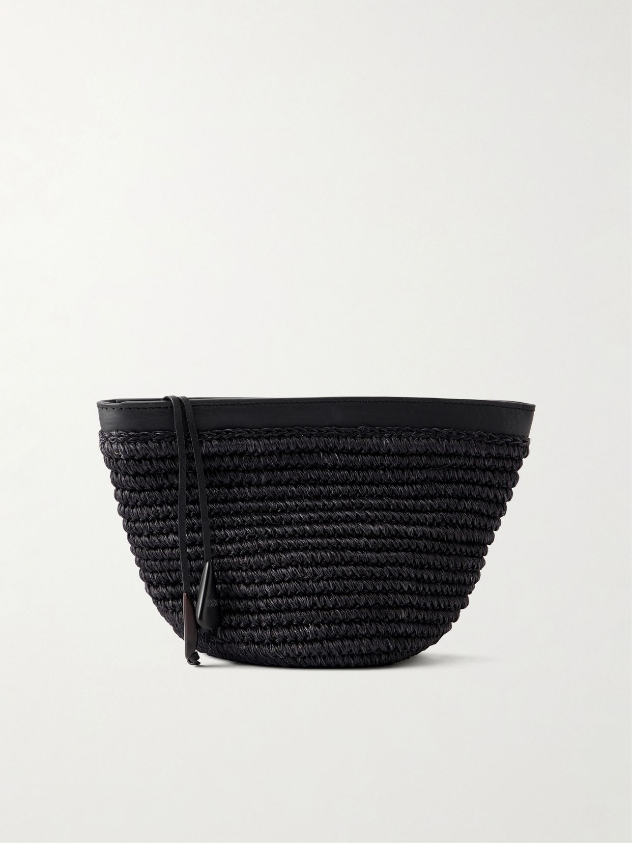 Zip leather-trimmed raffia clutch