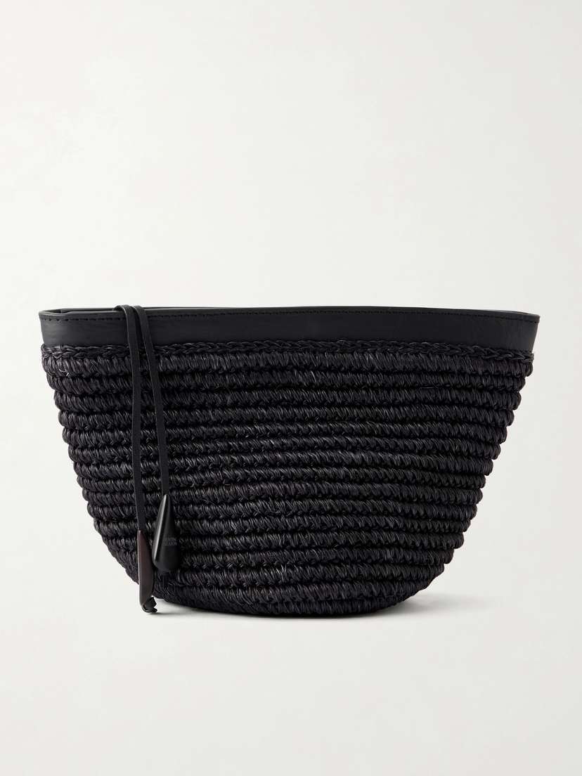 Hunting Season Zip Leather-trimmed Raffia Clutch