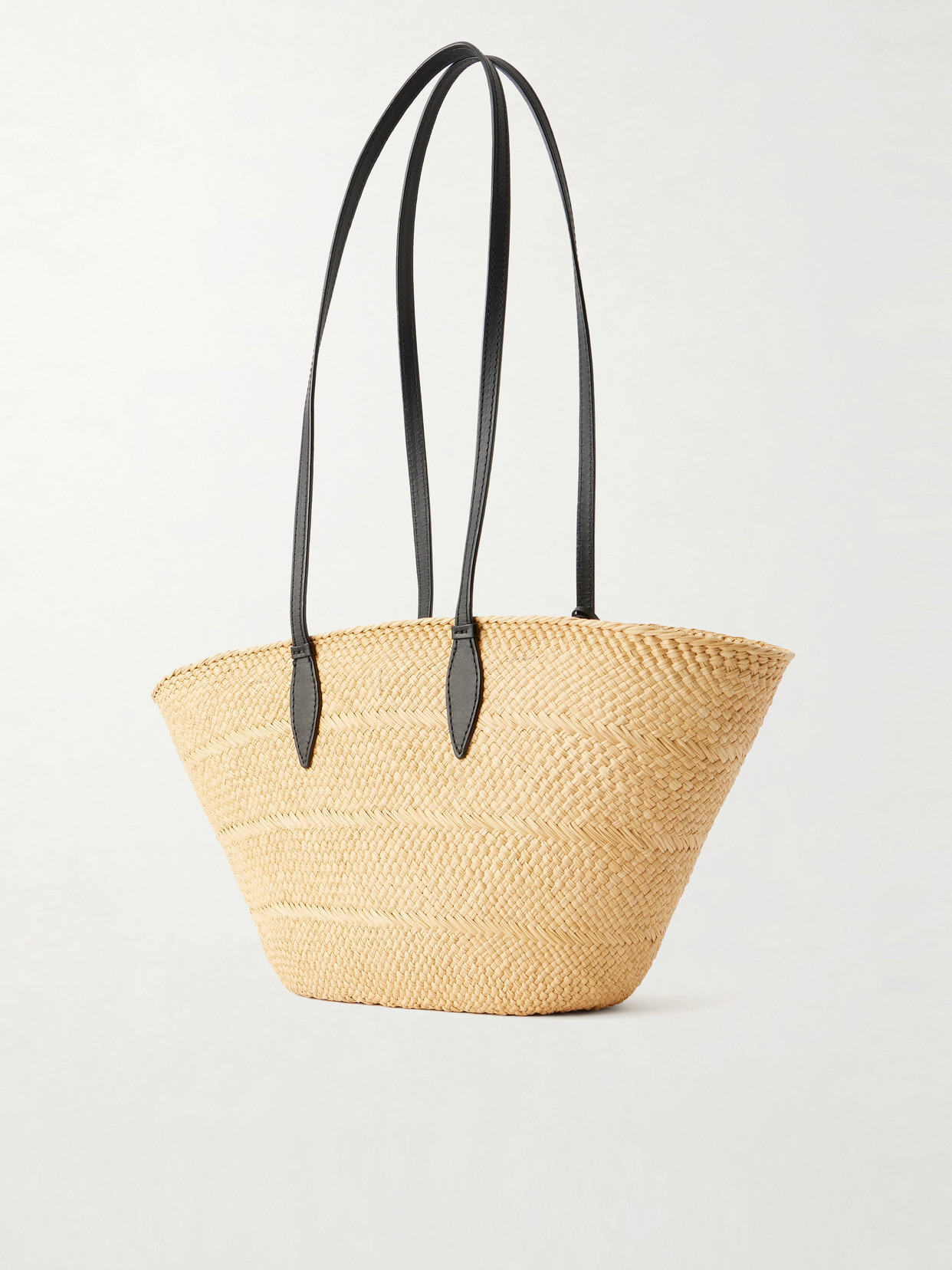 Trapeze Basket Leather-Trimmed Raffia Tote