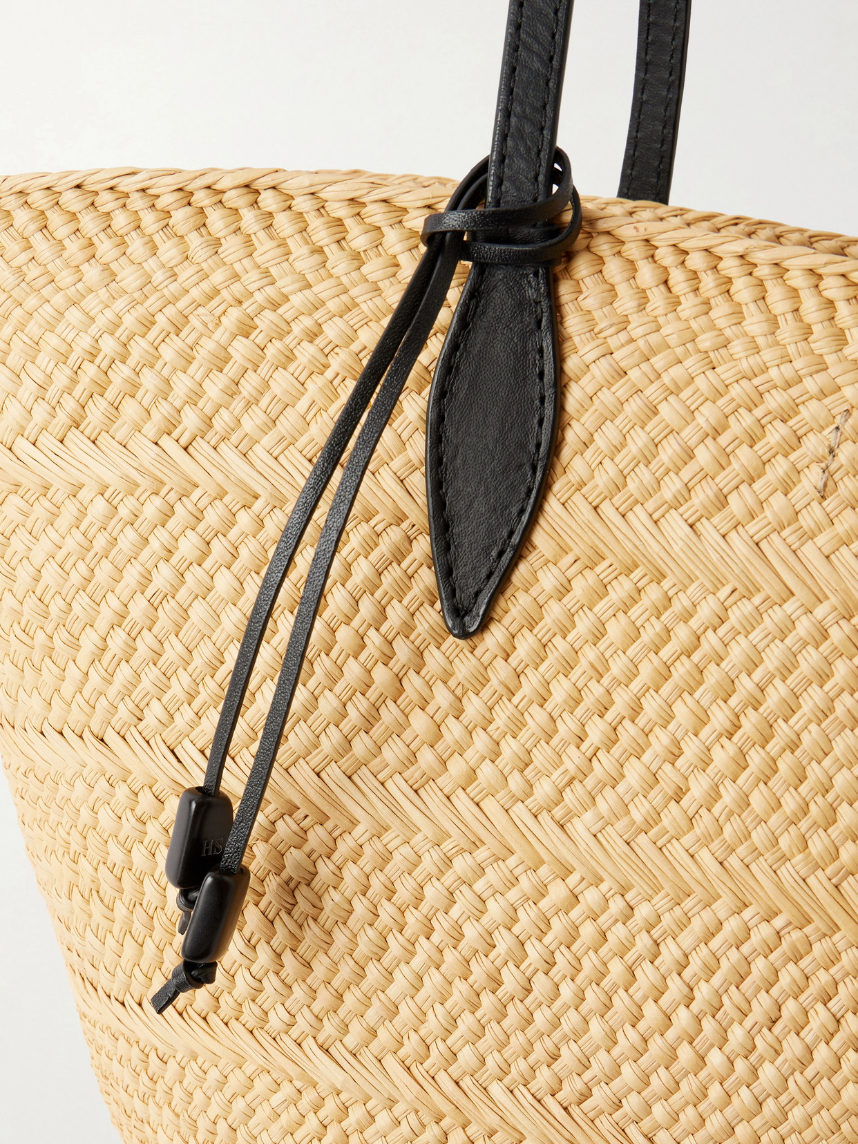 Trapeze Basket Leather-Trimmed Raffia Tote