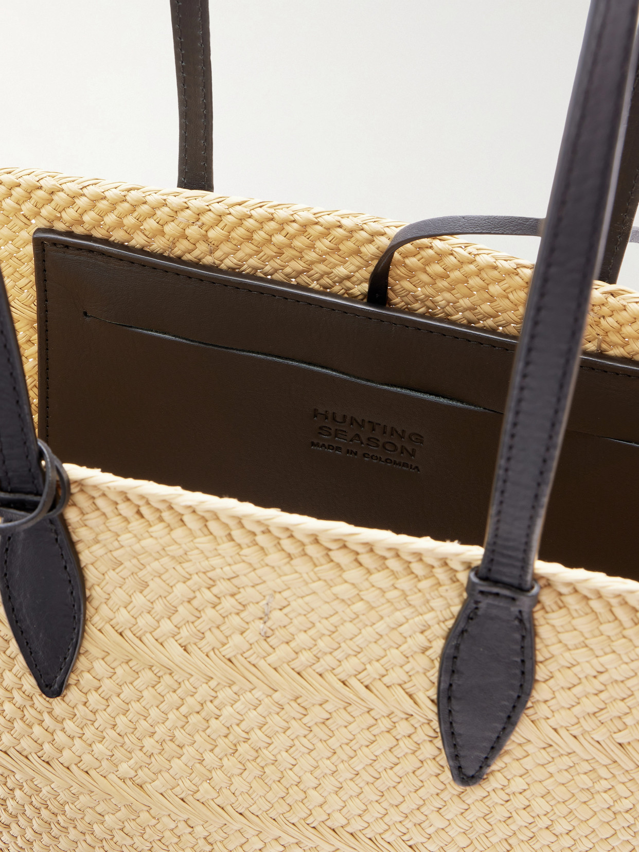 Trapeze Basket Leather-Trimmed Raffia Tote