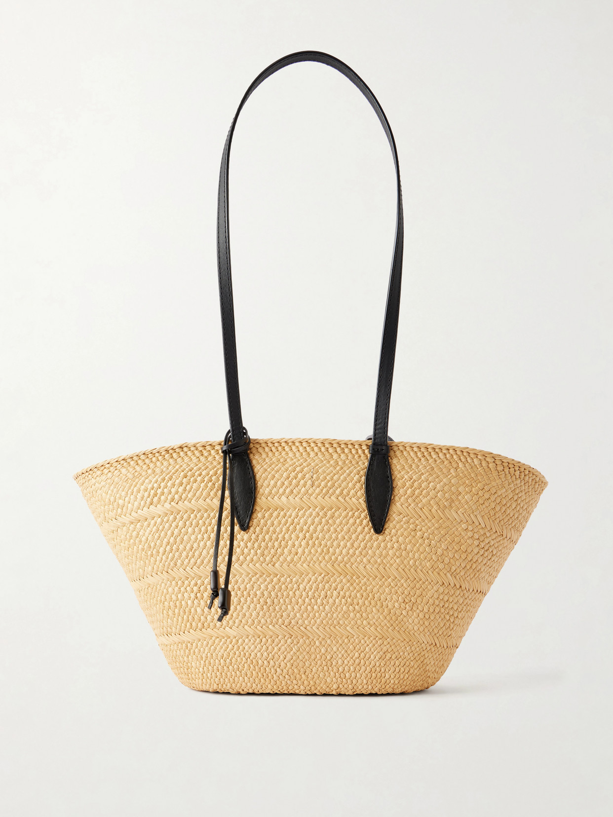 Hunting Season Trapeze Basket Leather-trimmed Raffia Tote In Neutral