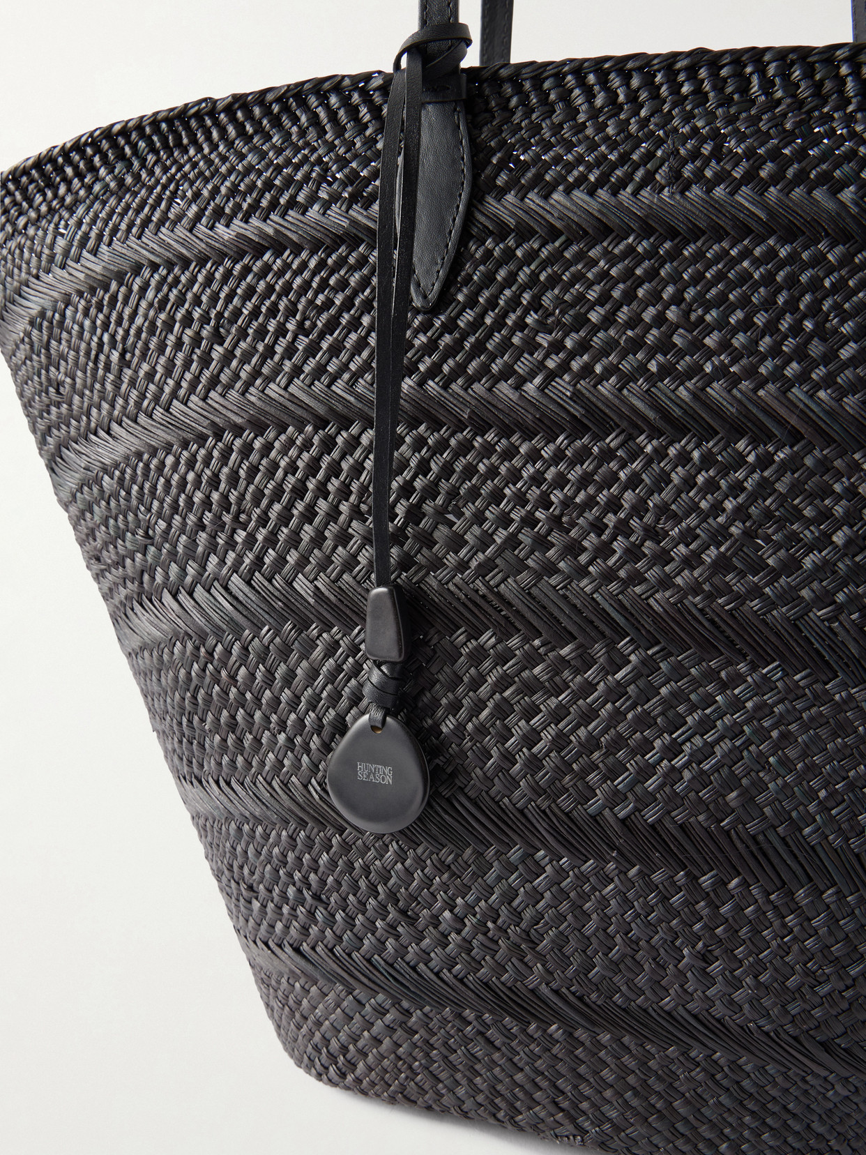 Market Leather-Trimmed Woven Iraca Tote